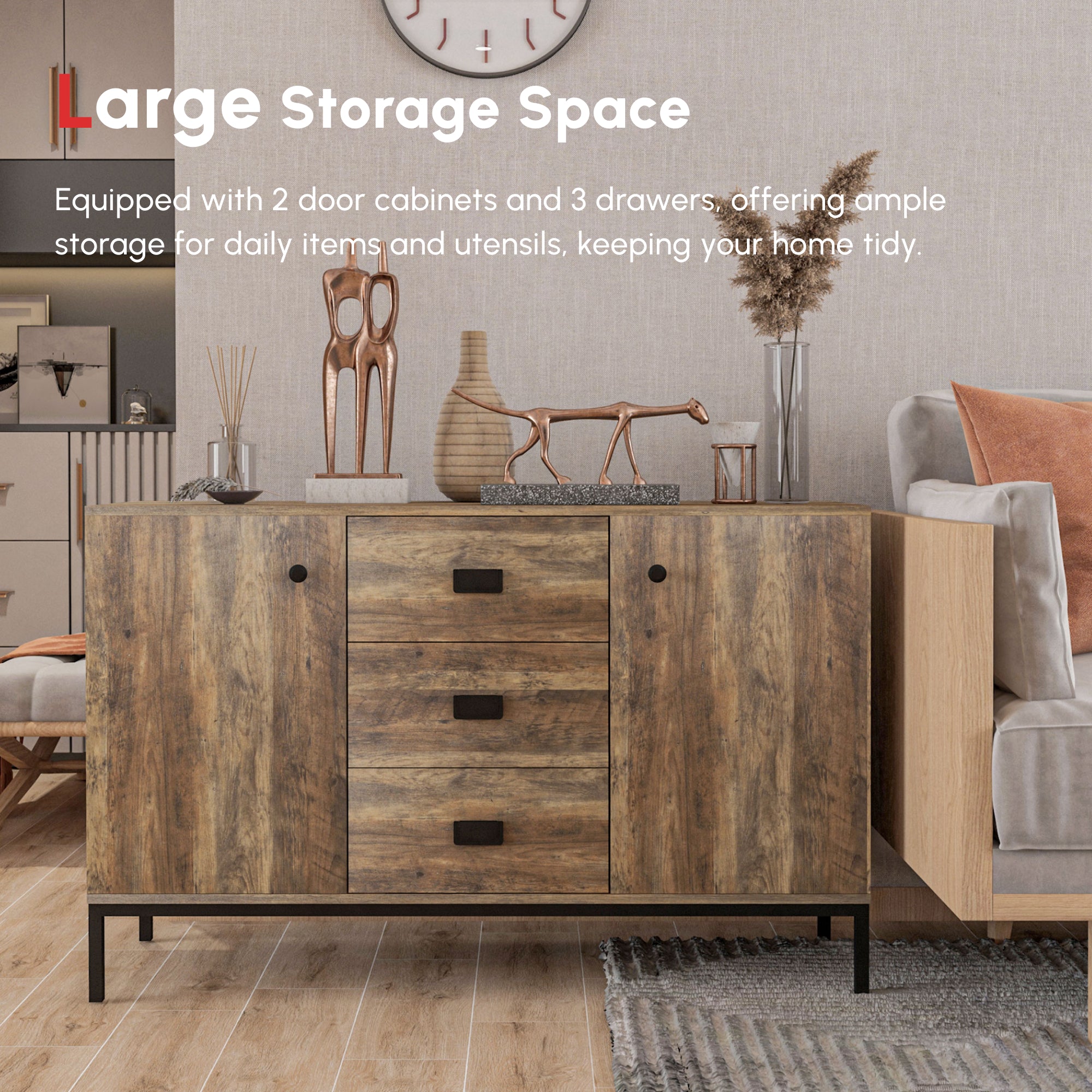 Industrial Sideboard - Dark Mango Wood Effect 47" Brown-DECOROLALA