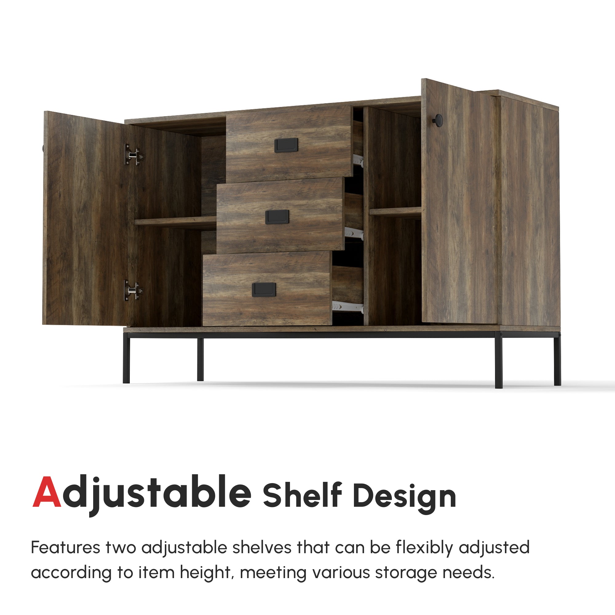 Industrial Sideboard - Dark Mango Wood Effect 47" Brown-DECOROLALA
