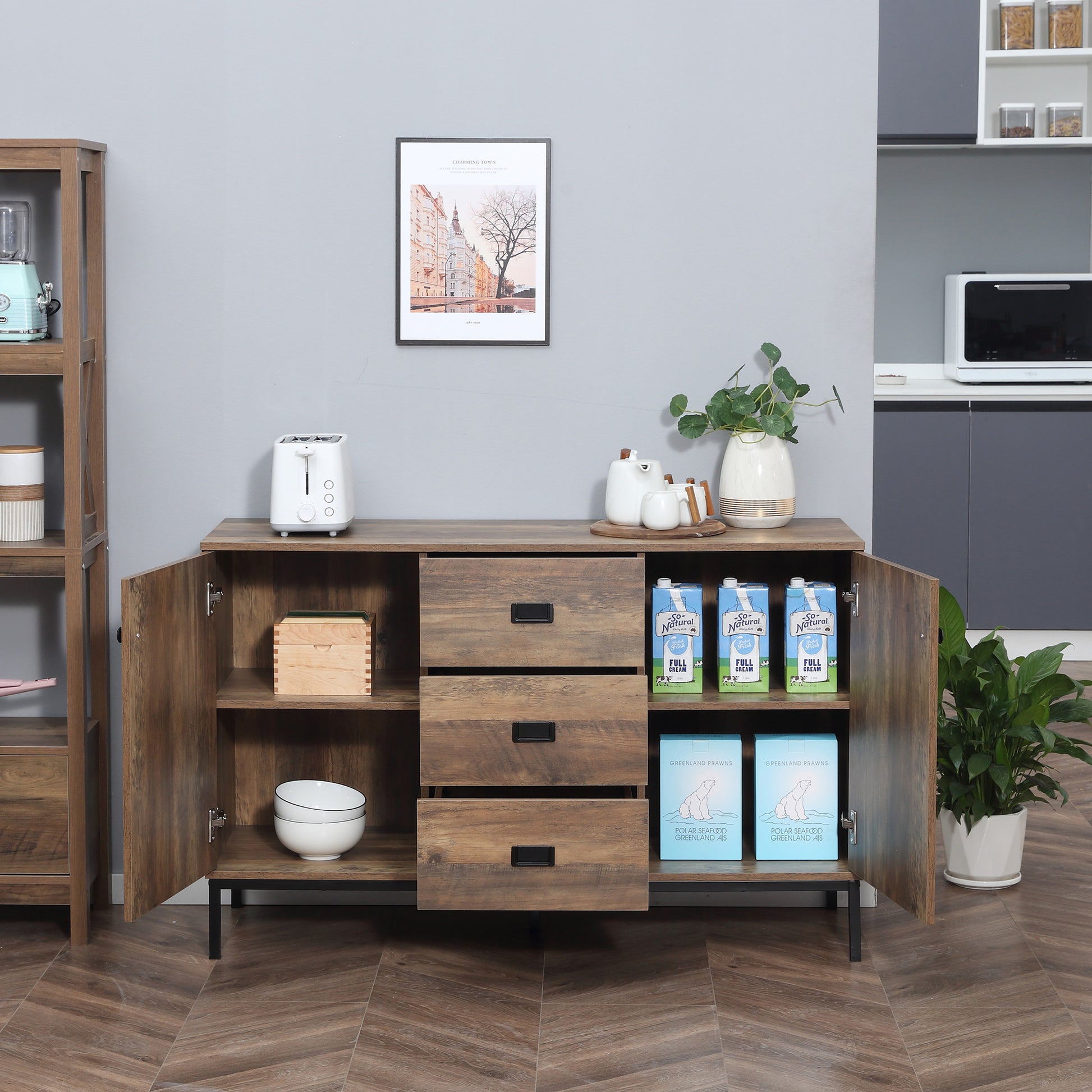 Industrial Sideboard - Dark Mango Wood Effect 47" Brown-DECOROLALA