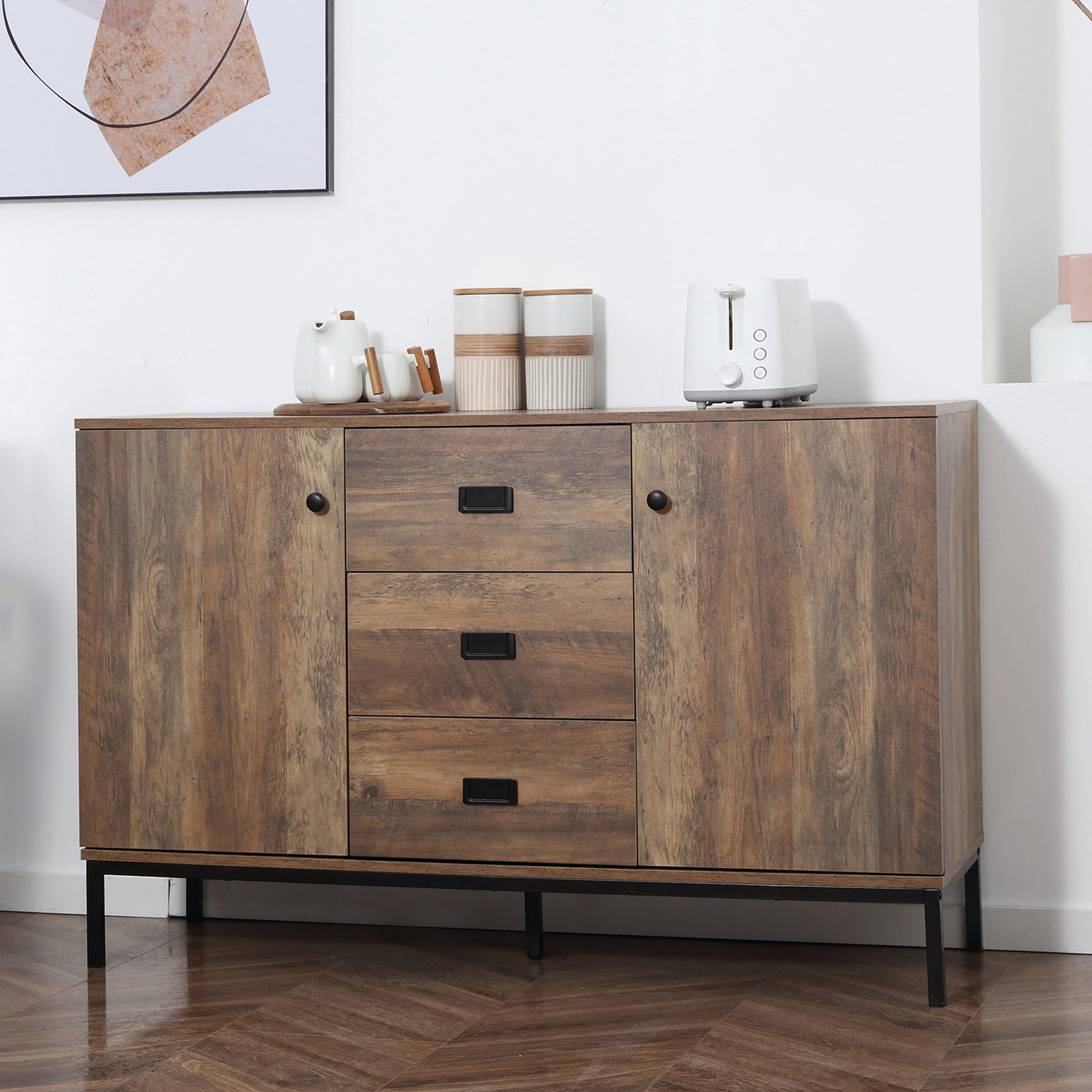 Industrial Sideboard - Dark Mango Wood Effect 47" Brown-DECOROLALA