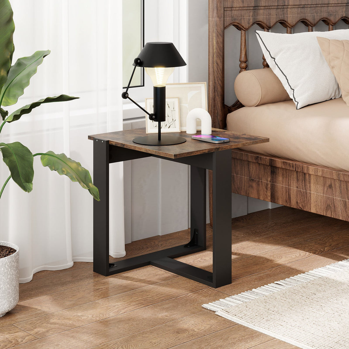 Industrial Sofa End Table with Metal Frame-1-End & Side Tables-DECOROLALA