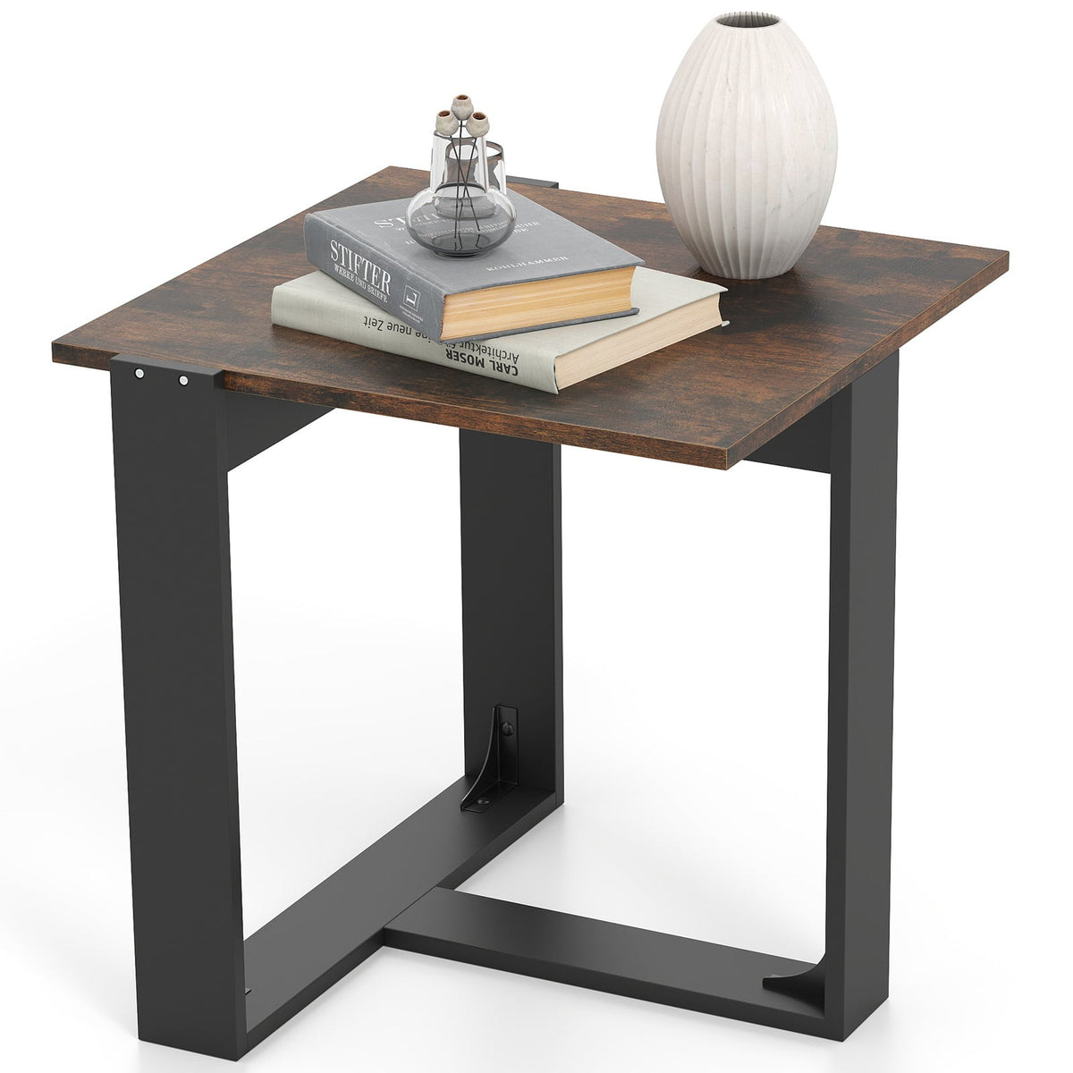 Industrial Sofa End Table with Metal Frame-1-End & Side Tables-DECOROLALA