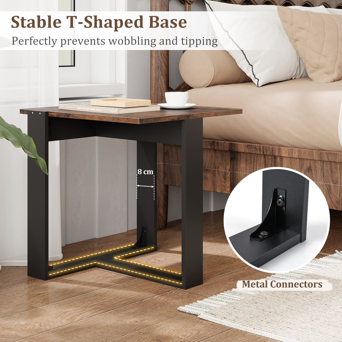 Industrial Sofa End Table with Metal Frame-1-End & Side Tables-DECOROLALA
