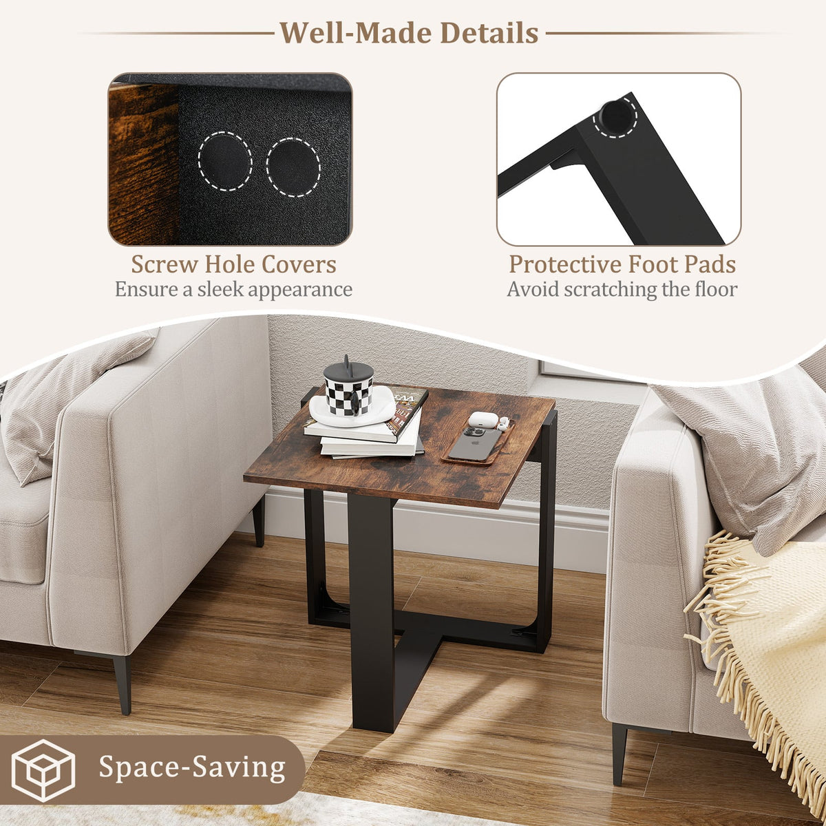 Industrial Sofa End Table with Metal Frame-1-End & Side Tables-DECOROLALA