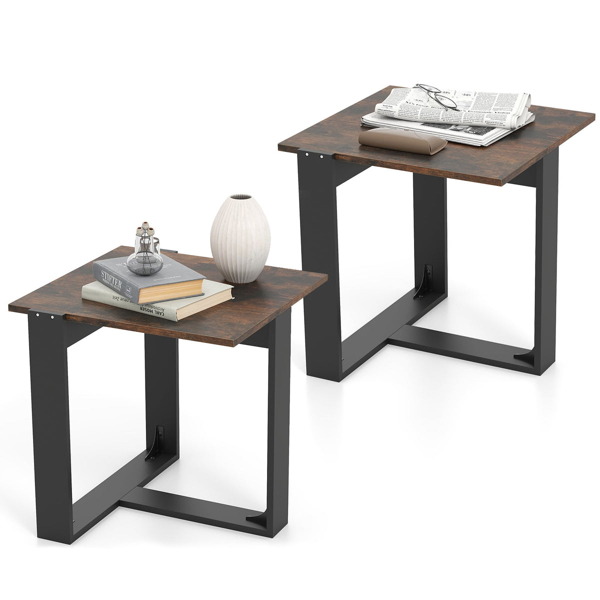 Industrial Sofa End Table with Metal Frame-2-End & Side Tables-DECOROLALA