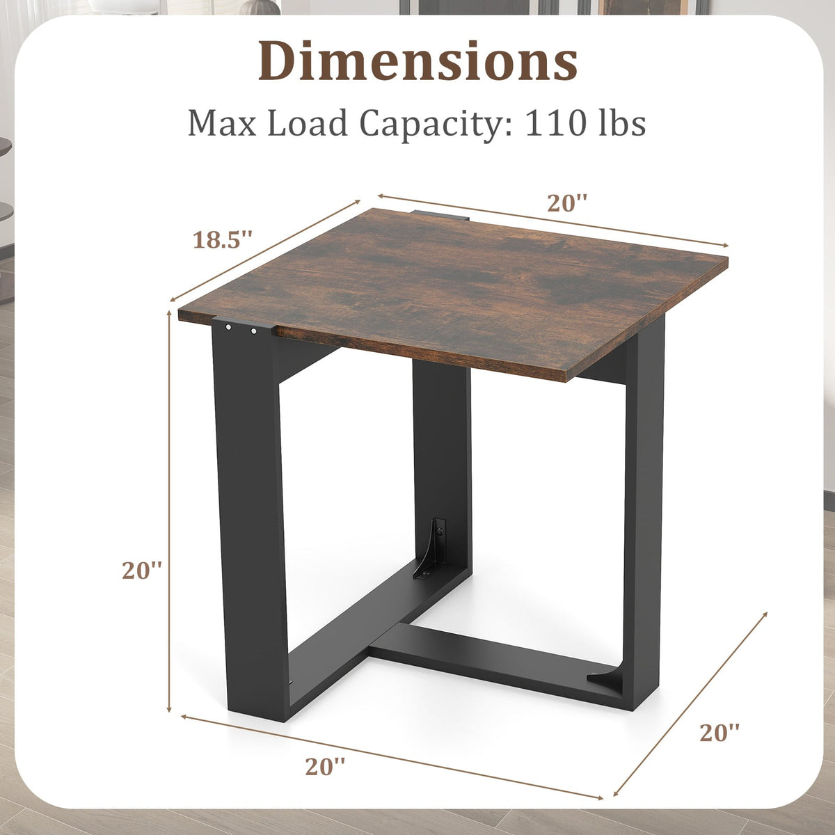 Industrial Sofa End Table with Metal Frame-2-End & Side Tables-DECOROLALA