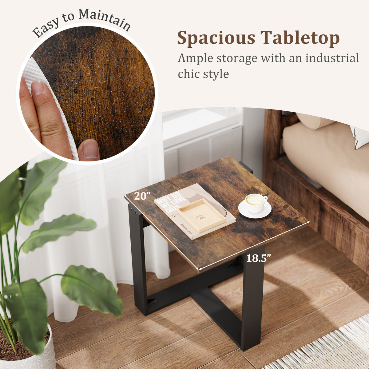 Industrial Sofa End Table with Metal Frame-2-End & Side Tables-DECOROLALA