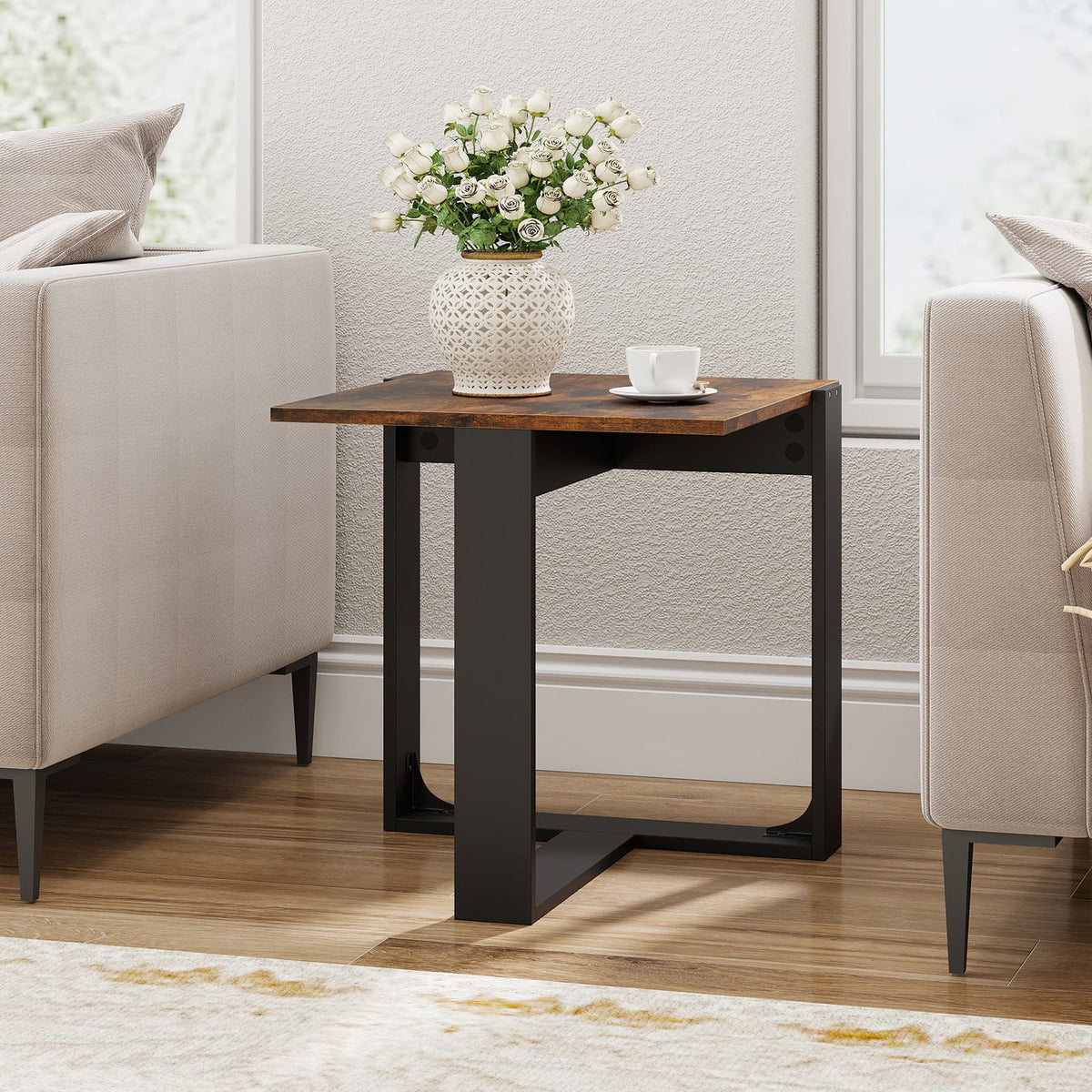 Industrial Sofa End Table with Metal Frame-2-End & Side Tables-DECOROLALA