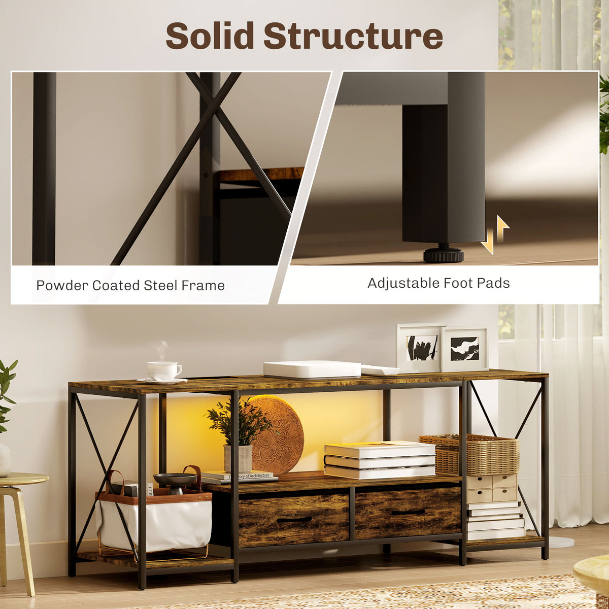 Industrial TV Stand for 55" TV with RGB LED and Charging Station-Home Furnishings > Living Room Furniture > TV¬†Stands-DECOROLALA