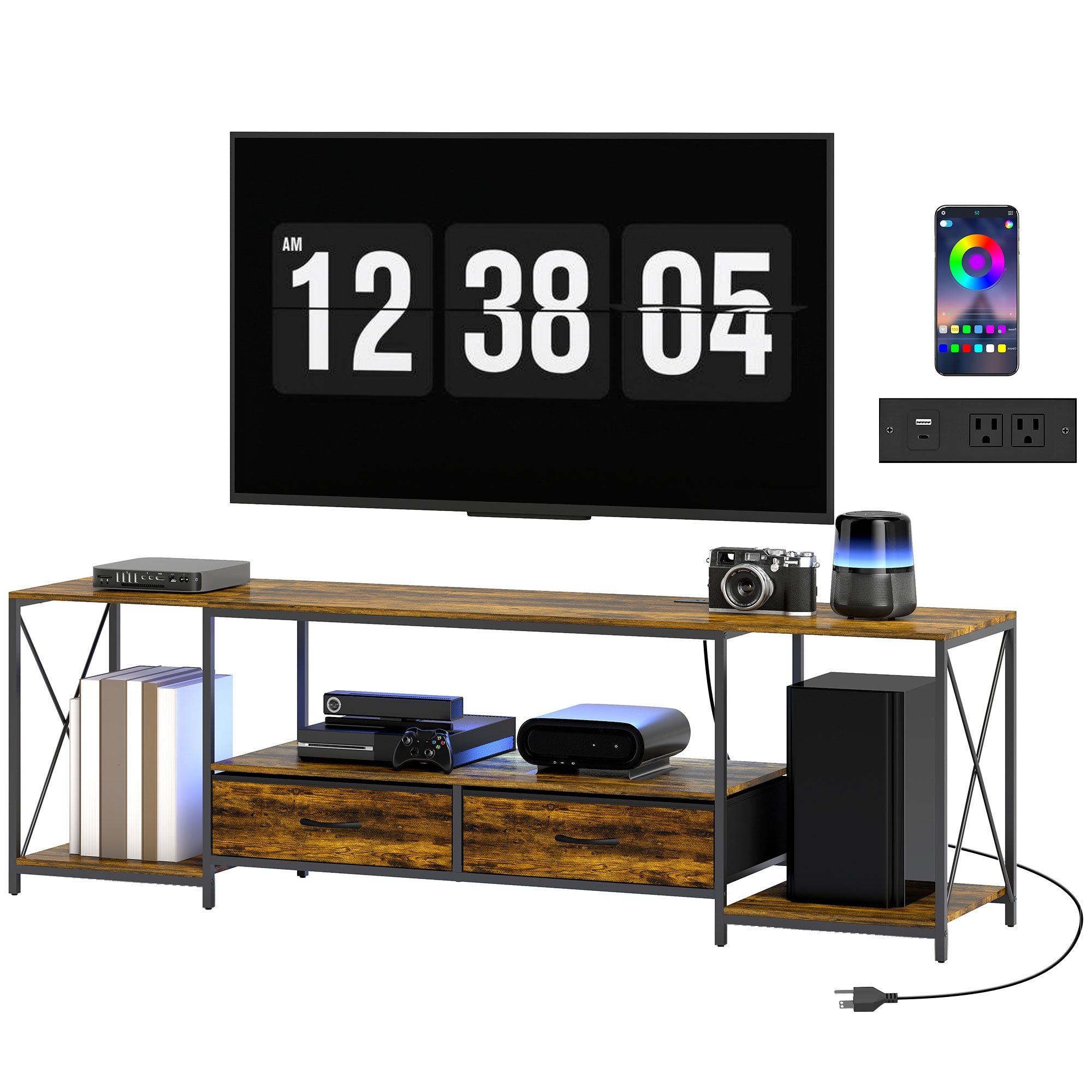 Industrial TV Stand for TVs up to 60" with RGB LED - Brown-Home Furnishings > Living Room Furniture > TV¬†Stands-DECOROLALA