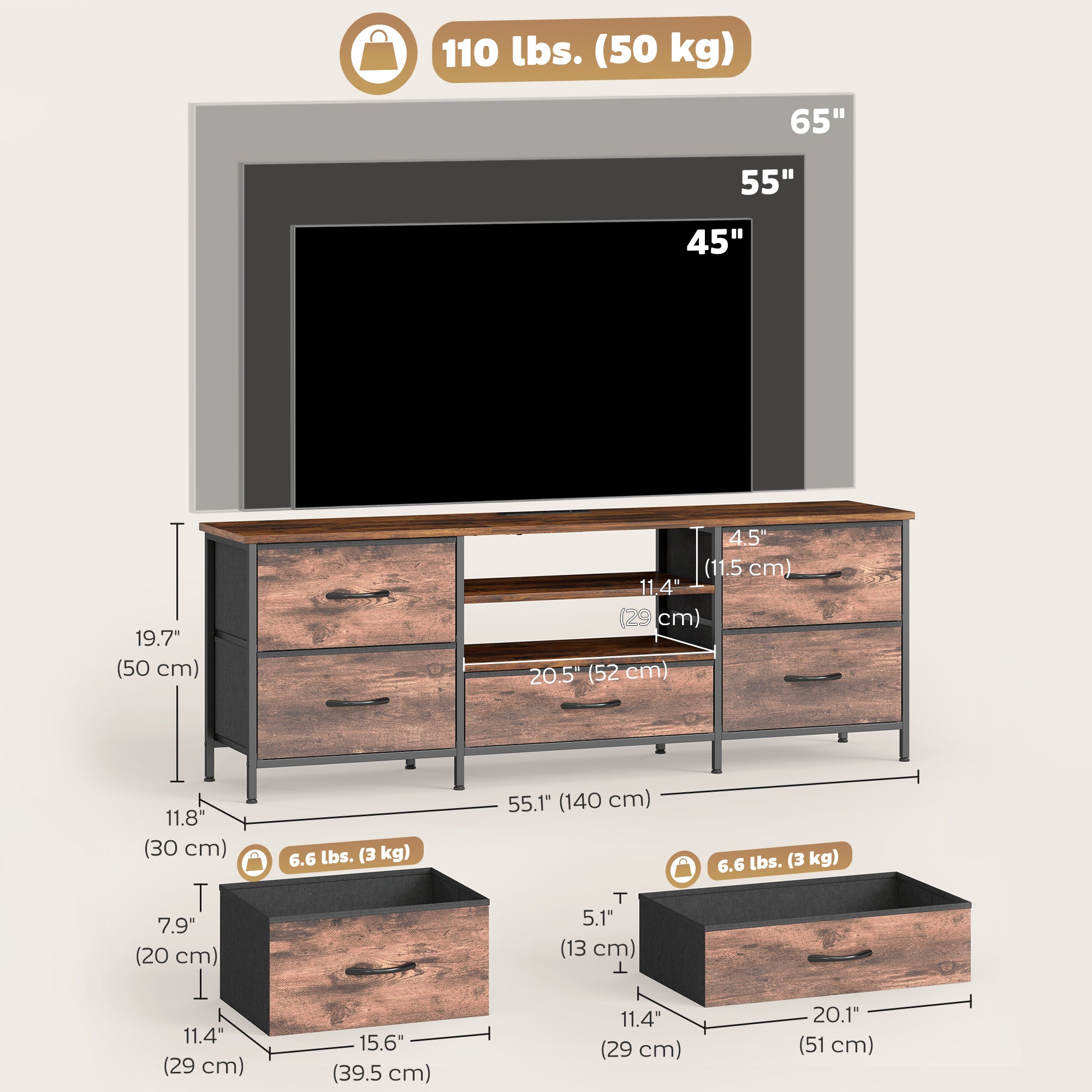 Industrial TV Stand for TVs up to 65" with Charging Station-Home Furnishings > Living Room Furniture > TV¬†Stands-DECOROLALA