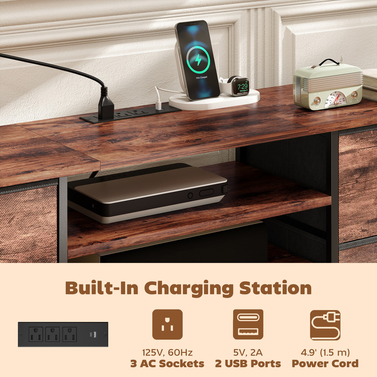 Industrial TV Stand for TVs up to 65" with Charging Station-Home Furnishings > Living Room Furniture > TV¬†Stands-DECOROLALA