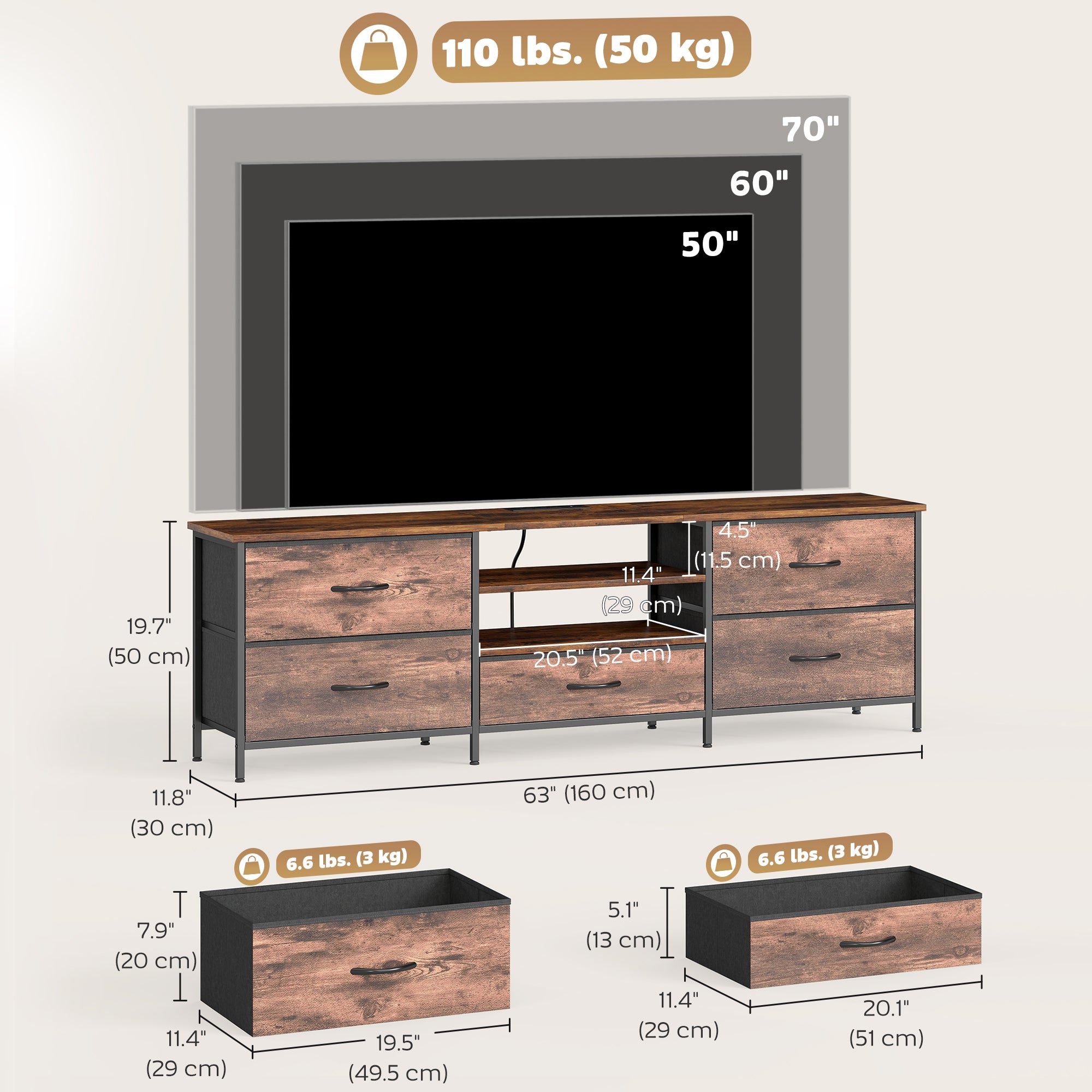 Industrial TV Stand for TVs up to 70" with Power Outlet-Home Furnishings > Living Room Furniture > TV¬†Stands-DECOROLALA