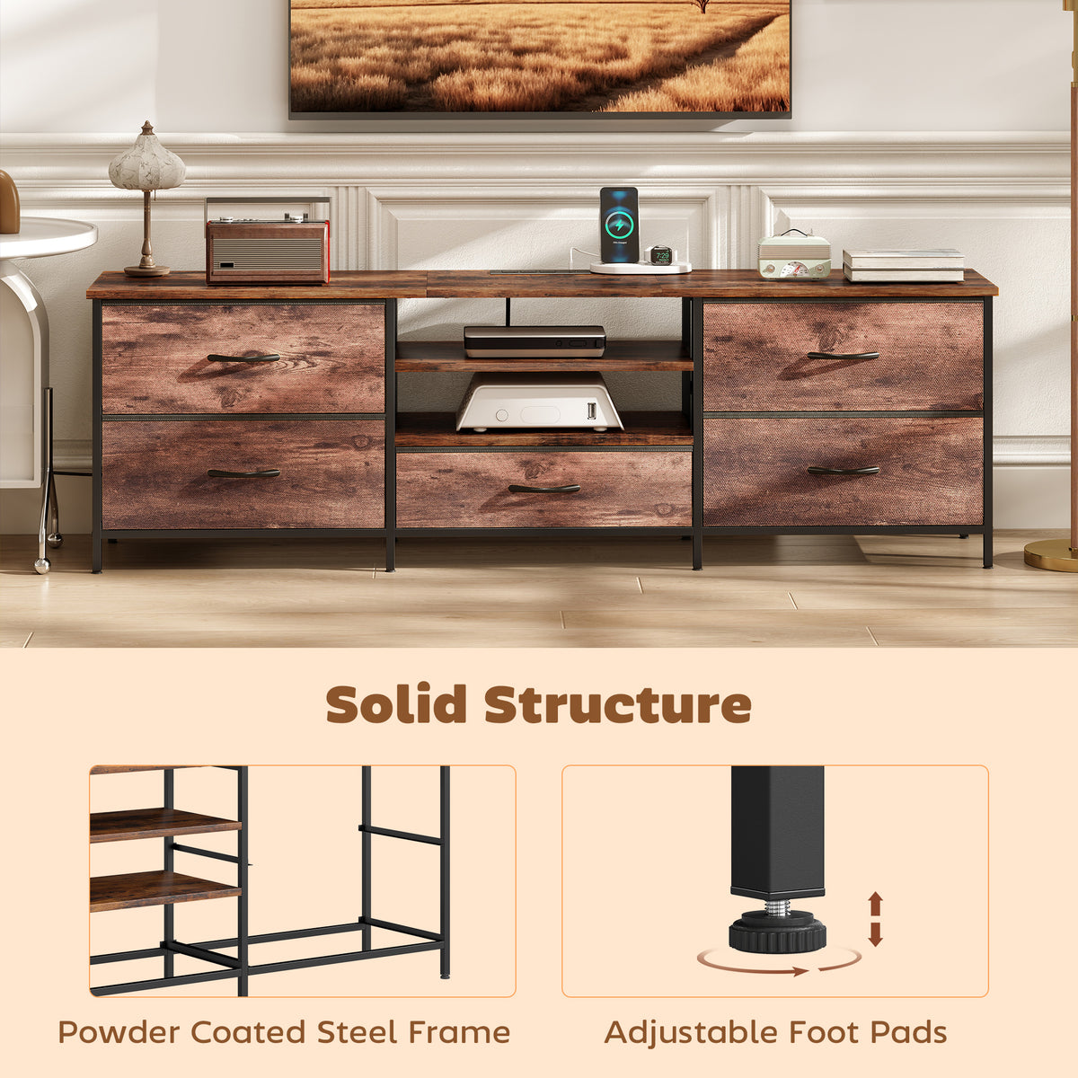 Industrial TV Stand for TVs up to 70" with Power Outlet-Home Furnishings > Living Room Furniture > TV¬†Stands-DECOROLALA