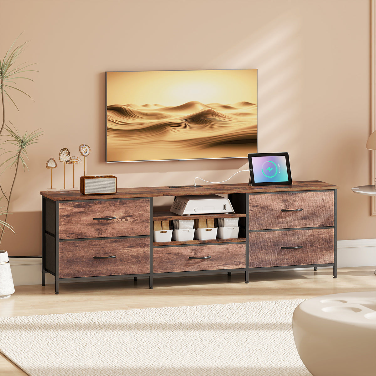 Industrial TV Stand for TVs up to 70" with Power Outlet-Home Furnishings > Living Room Furniture > TV¬†Stands-DECOROLALA