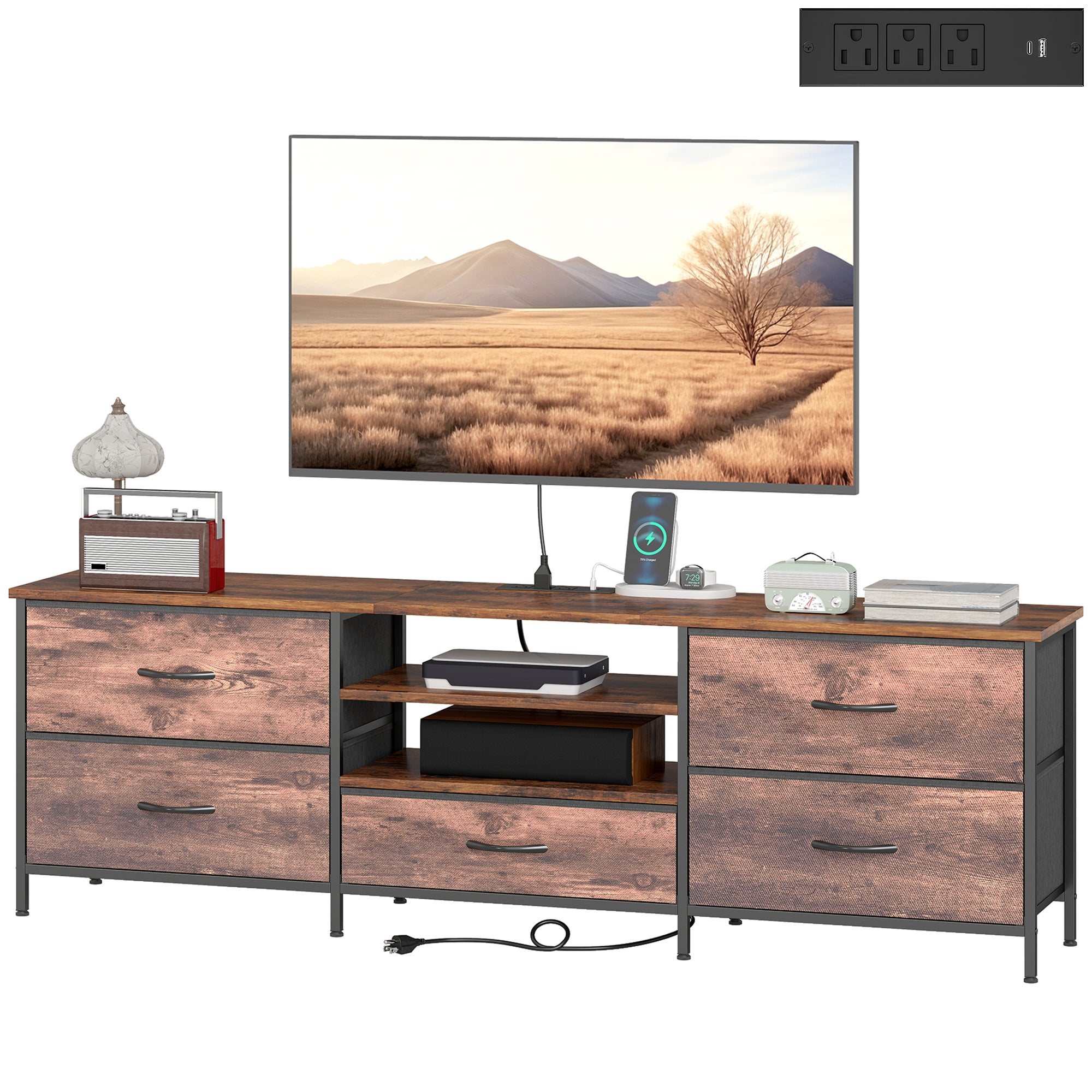 Industrial TV Stand for TVs up to 70" with Power Outlet-Home Furnishings > Living Room Furniture > TV¬†Stands-DECOROLALA