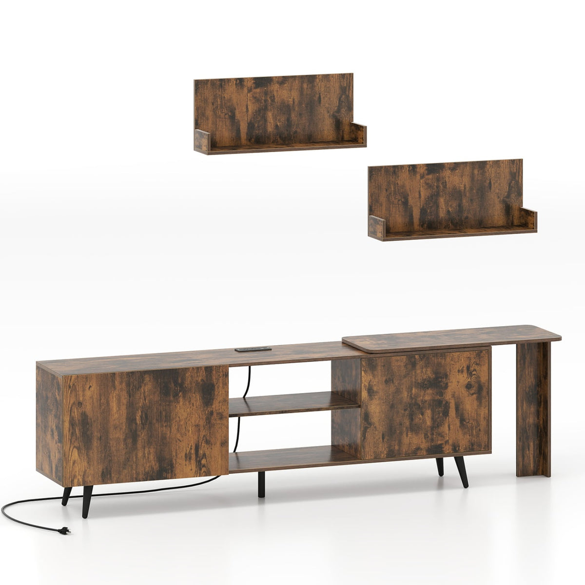 Industrial TV Stand for TVs up to 85" with Wall Shelves - Brown-Entertainment Centers & TV Stands-DECOROLALA