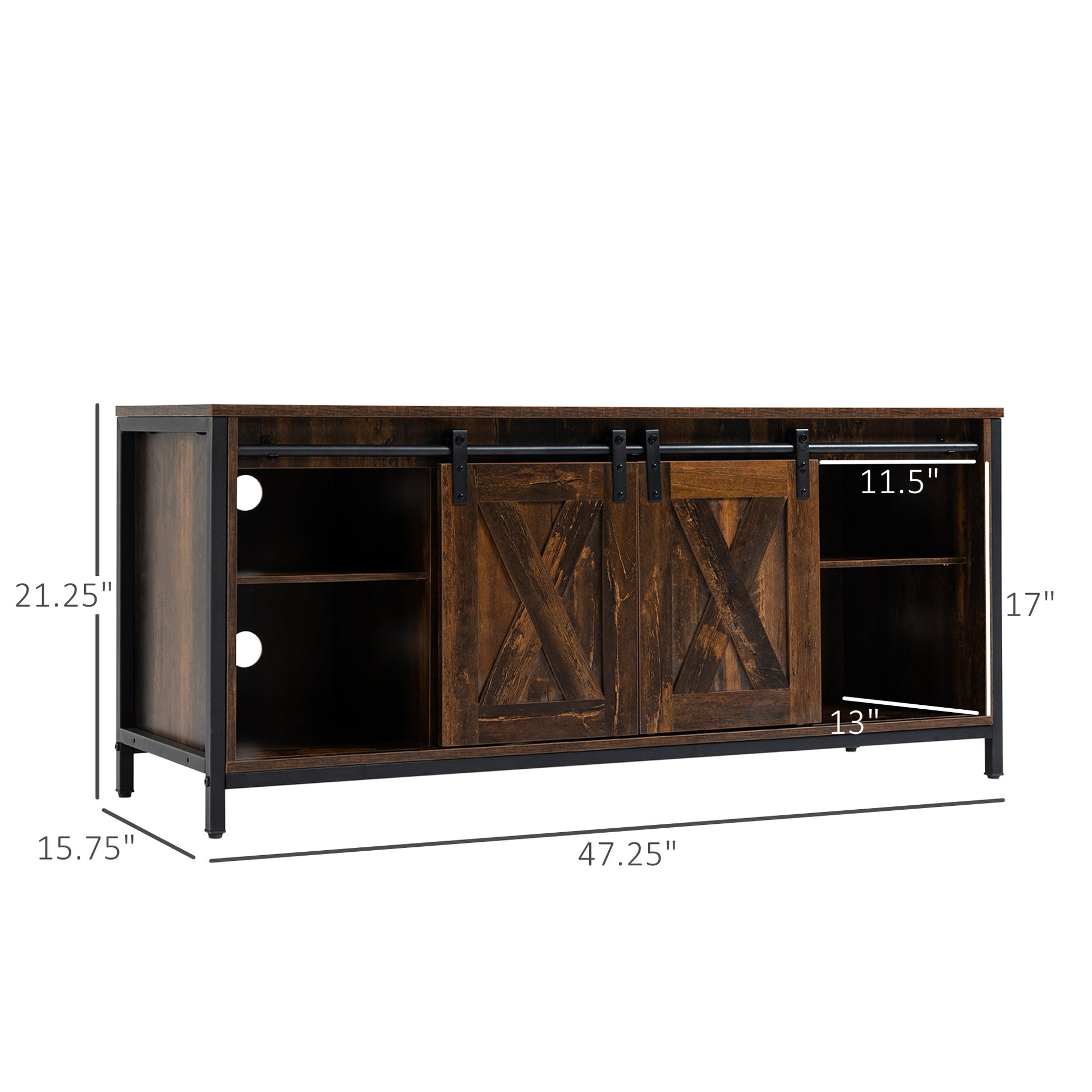 Industrial TV Stand with Sliding Barn Doors for TVs up to 60"-DECOROLALA