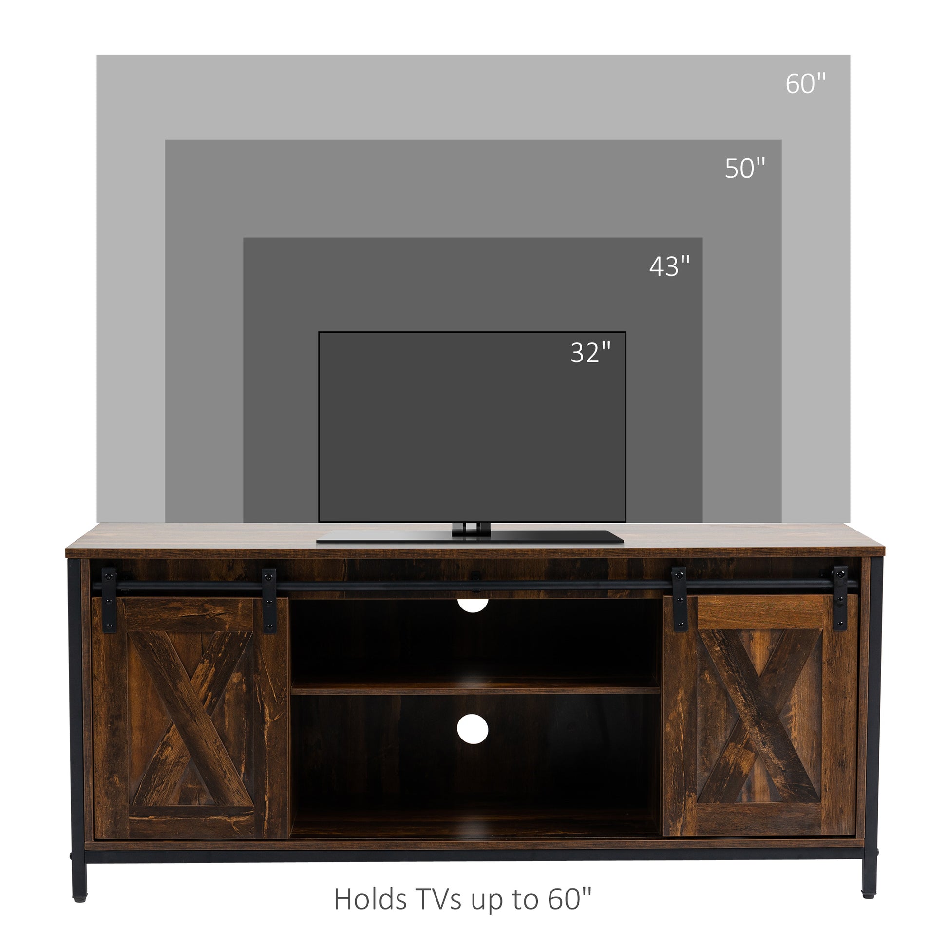 Industrial TV Stand with Sliding Barn Doors for TVs up to 60"-DECOROLALA