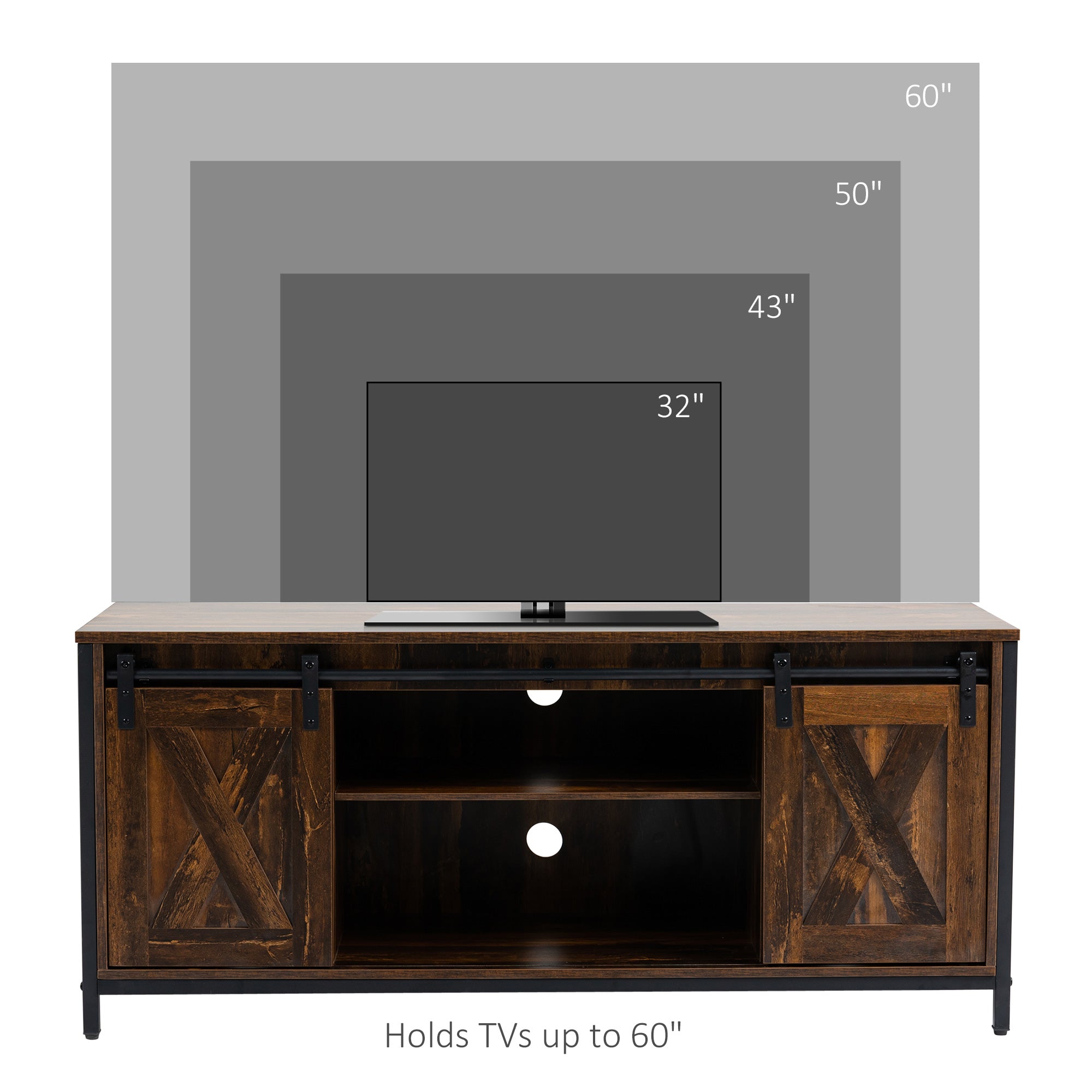 Industrial TV Stand with Sliding Barn Doors for TVs up to 60"-DECOROLALA