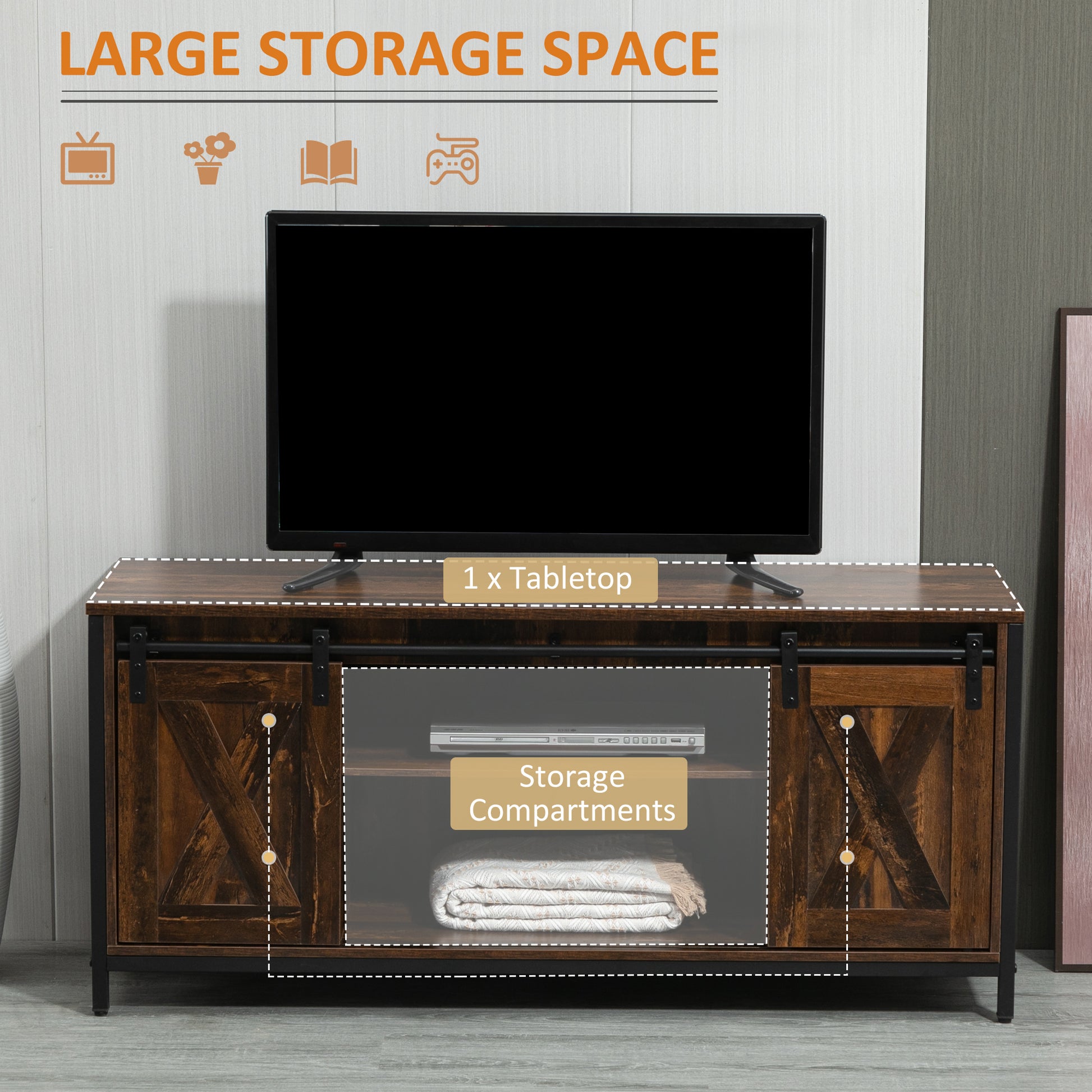 Industrial TV Stand with Sliding Barn Doors for TVs up to 60"-DECOROLALA
