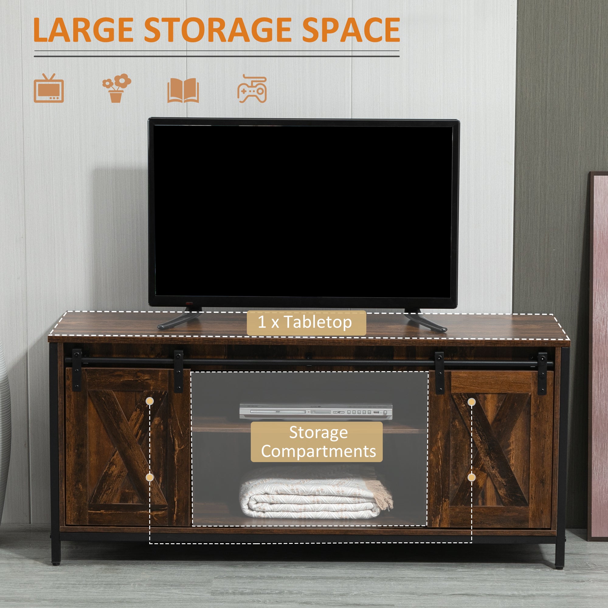 Industrial TV Stand with Sliding Barn Doors for TVs up to 60"-DECOROLALA