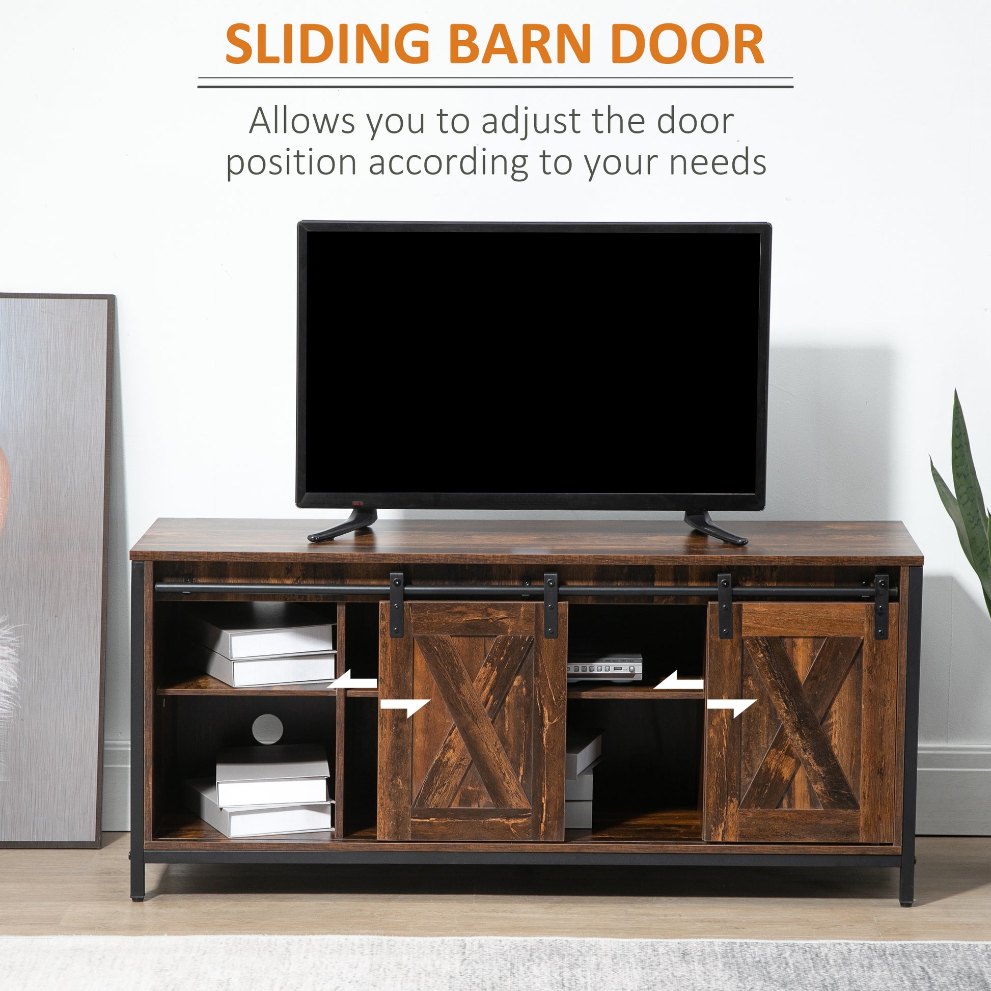 Industrial TV Stand with Sliding Barn Doors for TVs up to 60"-DECOROLALA