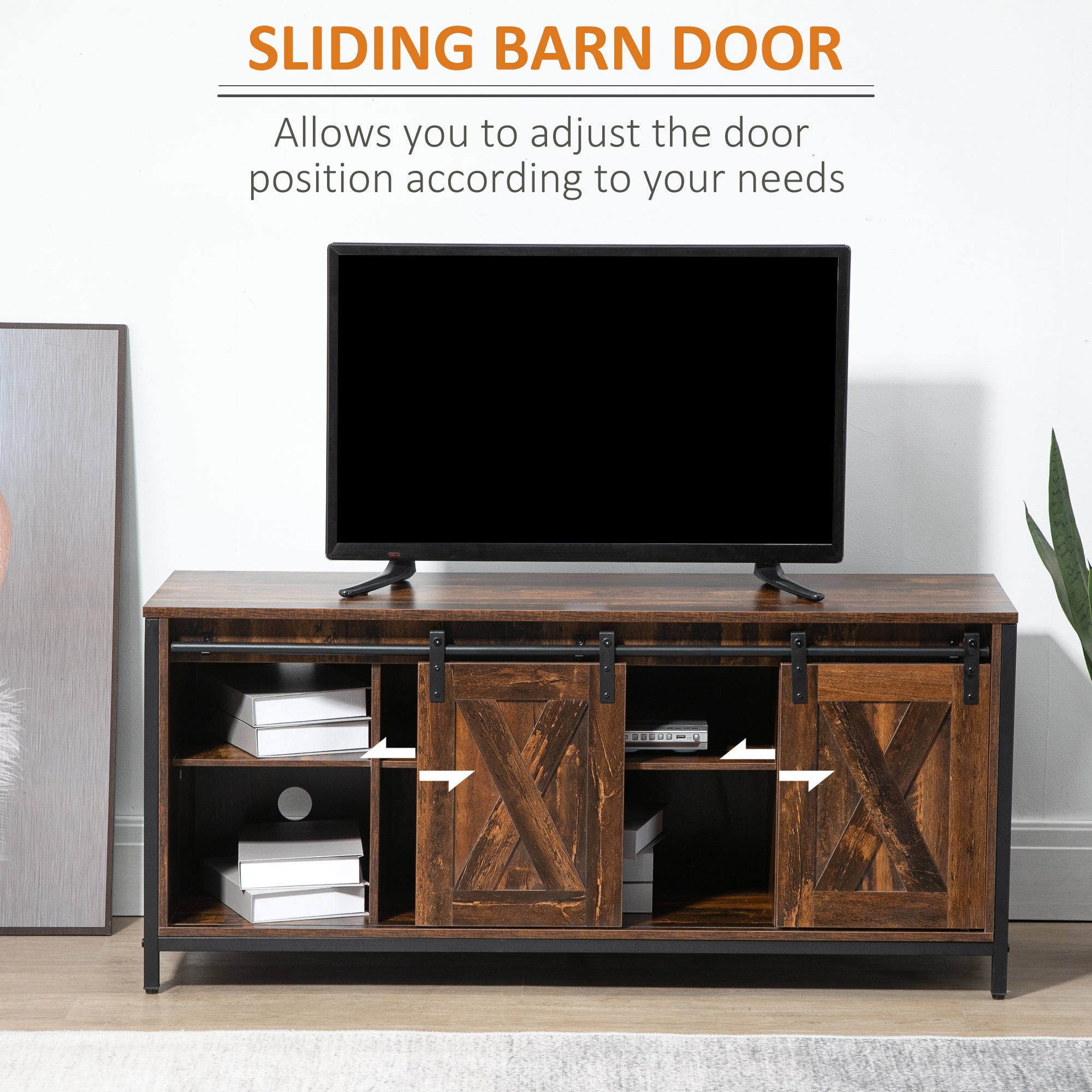 Industrial TV Stand with Sliding Barn Doors for TVs up to 60"-DECOROLALA
