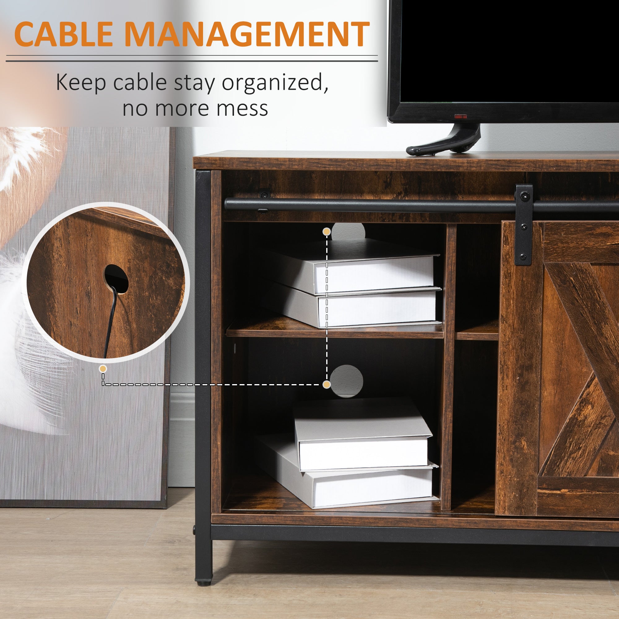 Industrial TV Stand with Sliding Barn Doors for TVs up to 60"-DECOROLALA