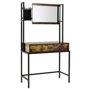 Industrial Vanity Table with 3-Height Adjustable Mirror Bag-Brown-Makeup Vanities-DECOROLALA