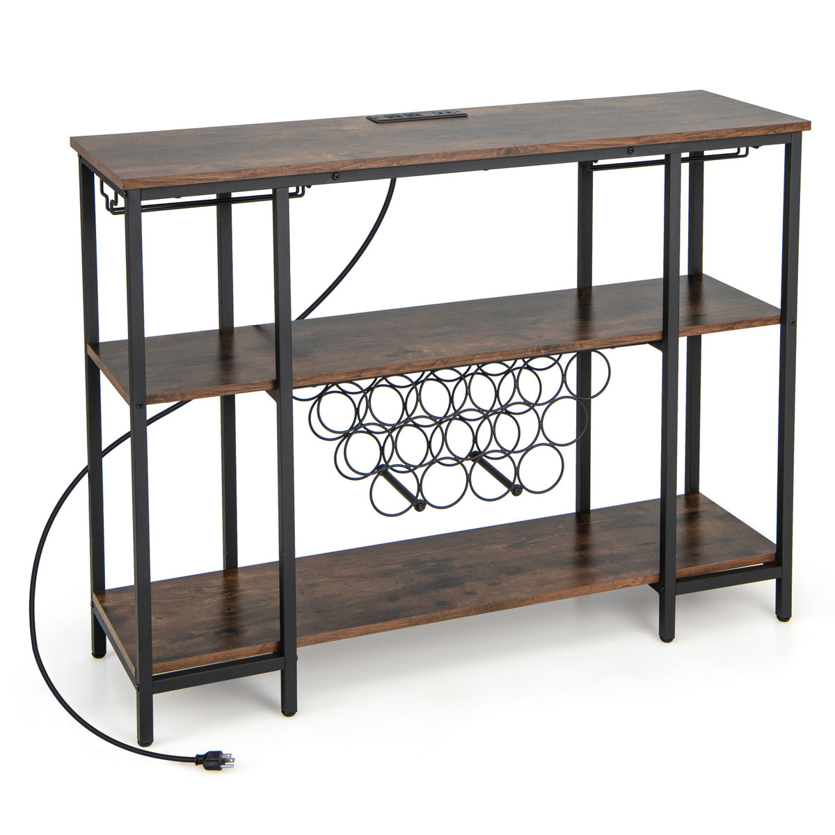 Industrial Wine Rack Wine Bar Cabinet with Storage Shelves-Brown-Wine Racks-DECOROLALA