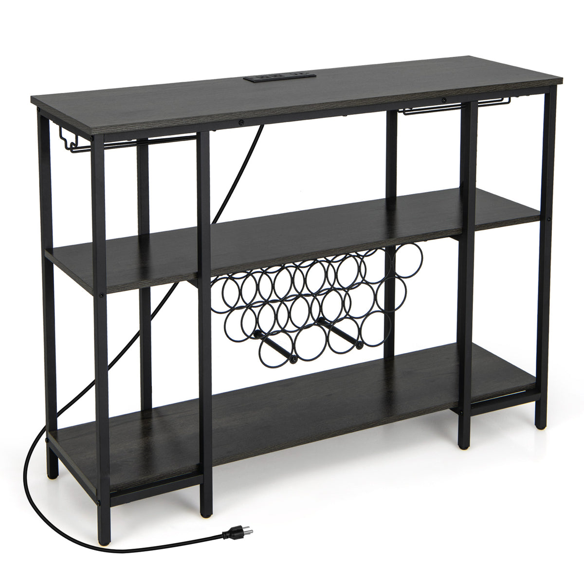 Industrial Wine Rack Wine Bar Cabinet with Storage Shelves-Gray-Wine Racks-DECOROLALA