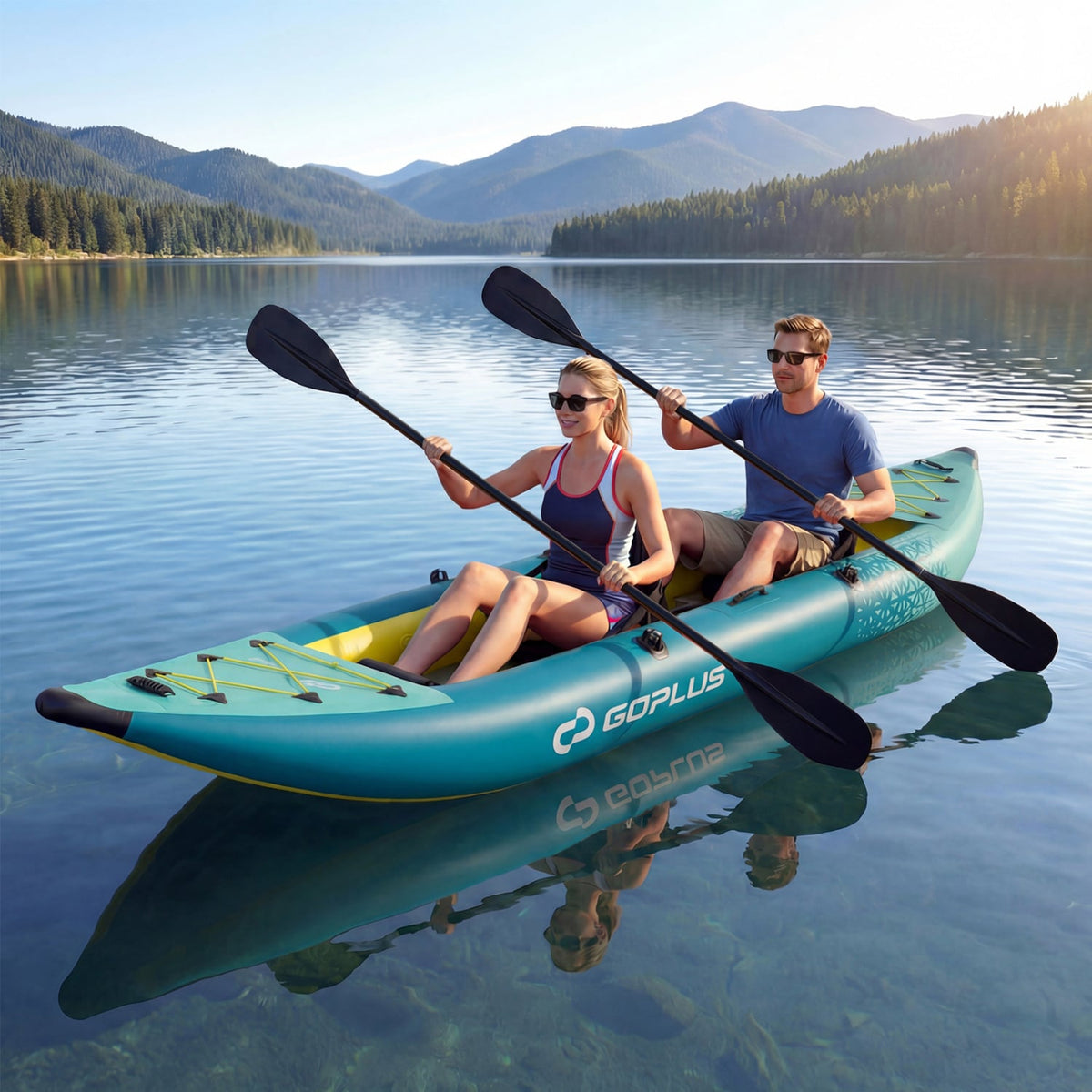 Inflatable 2-person Kayak Set with Aluminium Oars and Repair Kit-Green-Surfing-DECOROLALA