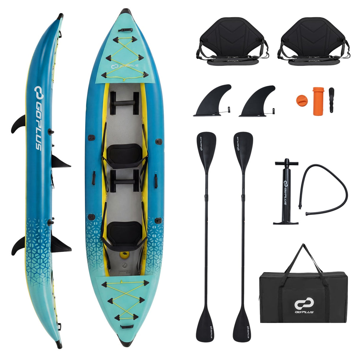 Inflatable 2-person Kayak Set with Aluminium Oars and Repair Kit-Green-Surfing-DECOROLALA