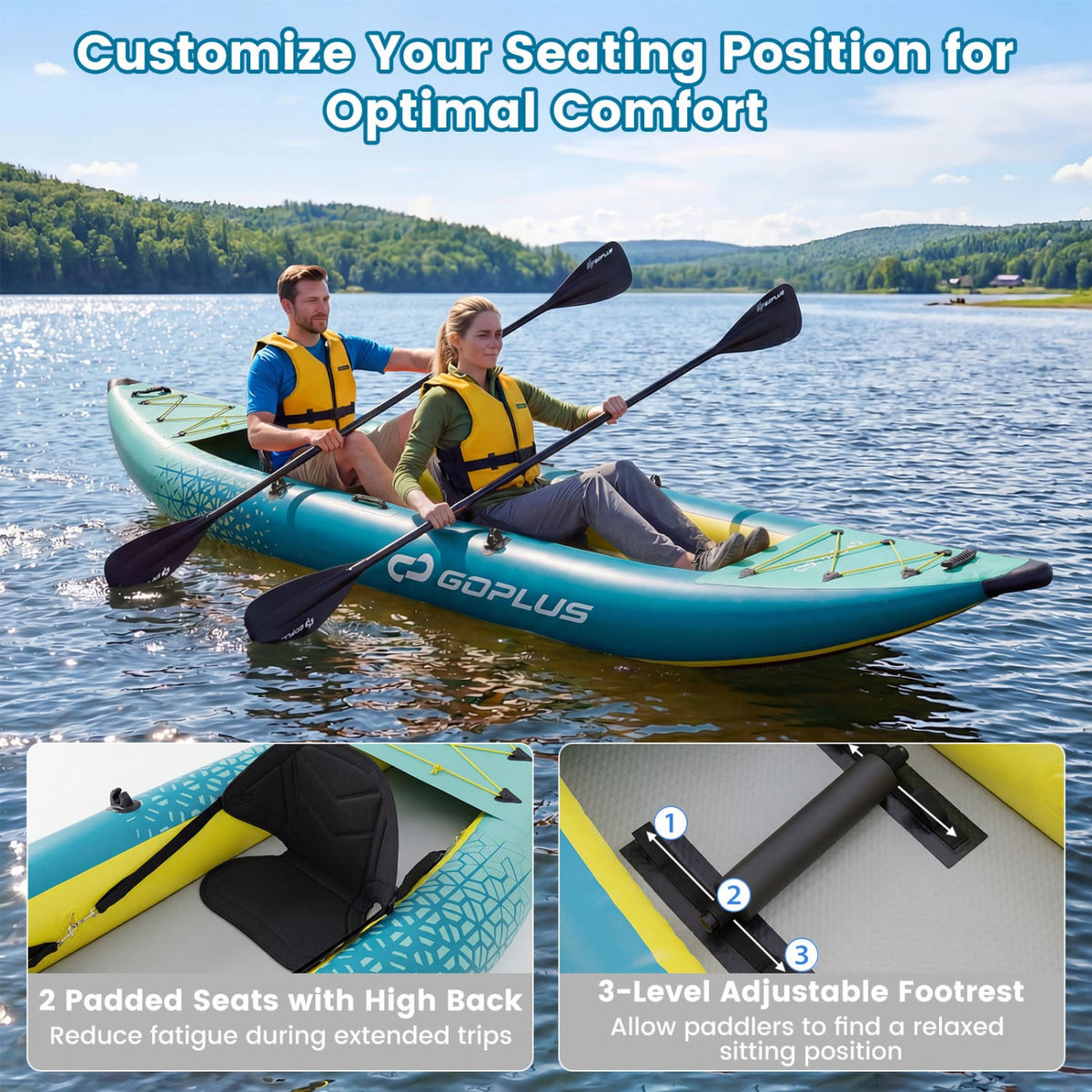 Inflatable 2-person Kayak Set with Aluminium Oars and Repair Kit-Green-Surfing-DECOROLALA