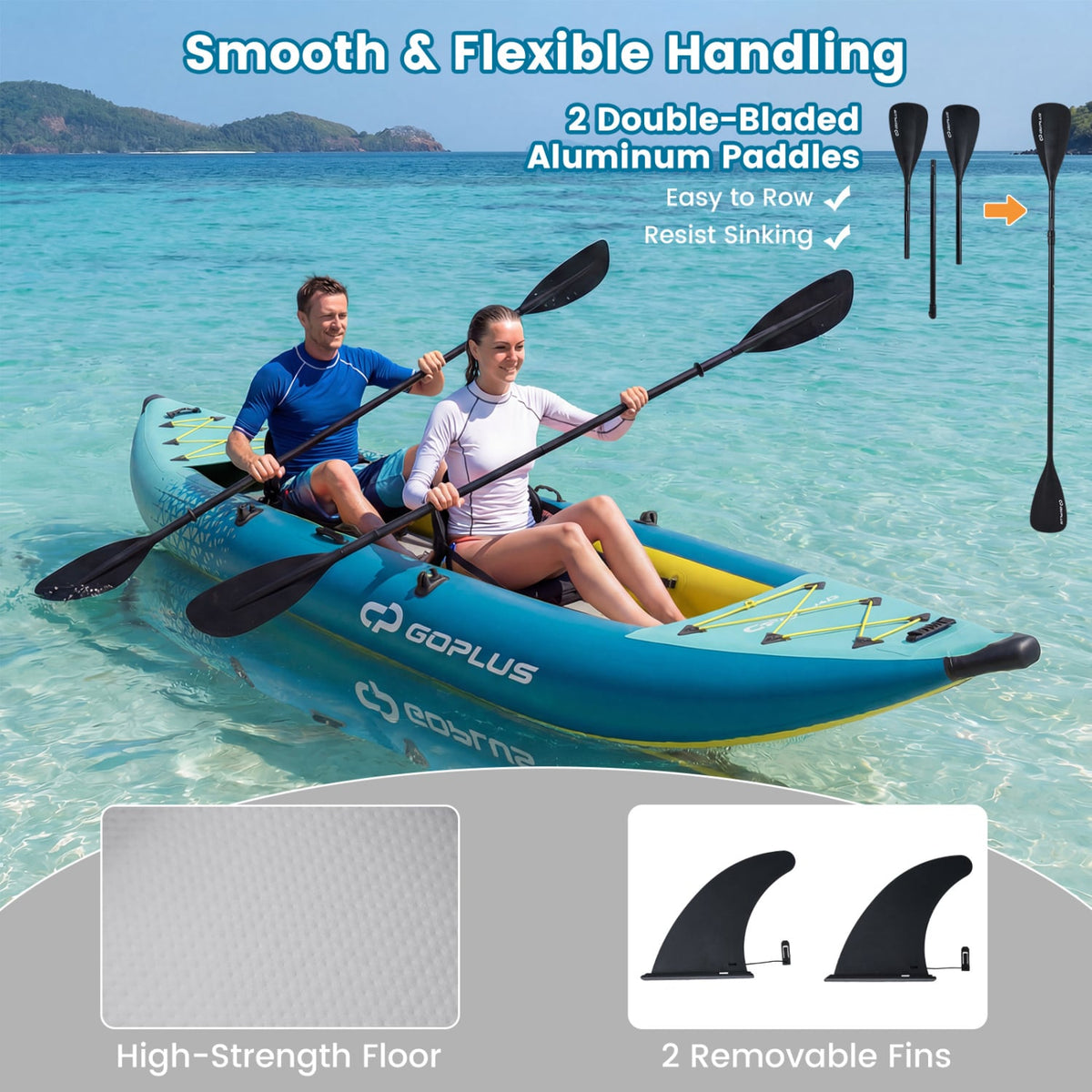 Inflatable 2-person Kayak Set with Aluminium Oars and Repair Kit-Green-Surfing-DECOROLALA