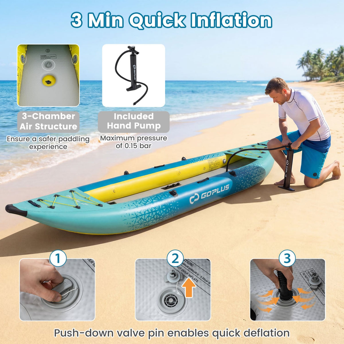 Inflatable 2-person Kayak Set with Aluminium Oars and Repair Kit-Green-Surfing-DECOROLALA