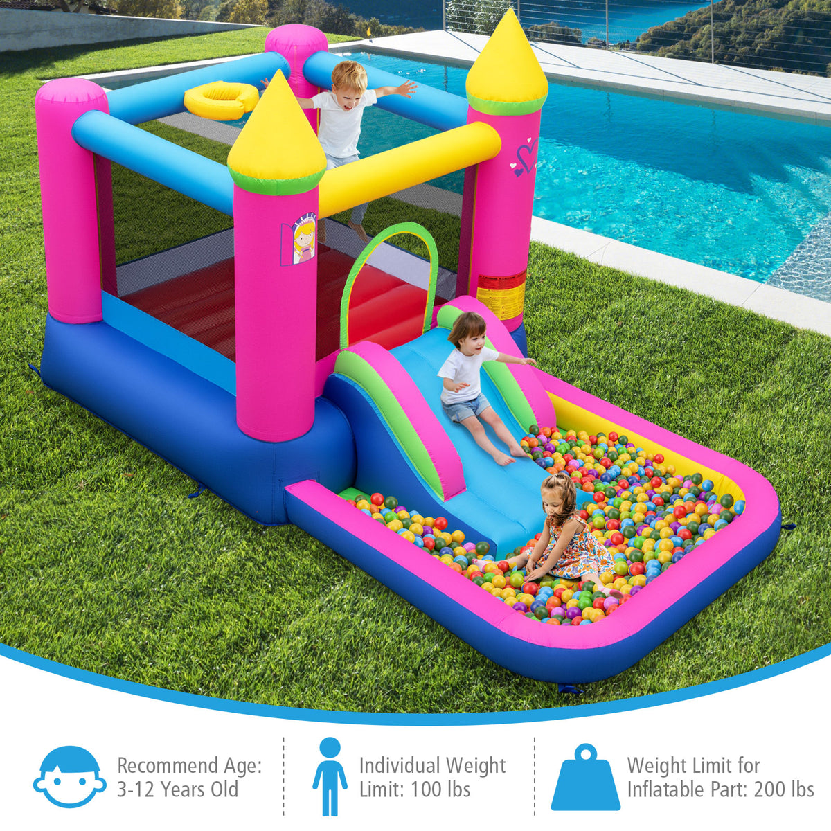 Château gonflable 4-en-1 pour enfants sur le thème des princesses, structure gonflable de saut