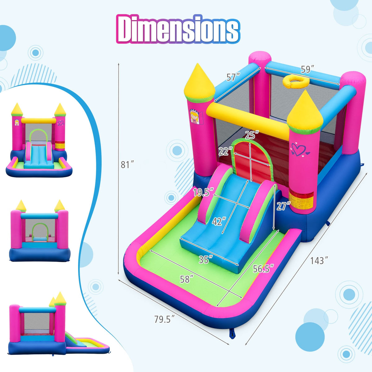 Château gonflable 4-en-1 pour enfants sur le thème des princesses, structure gonflable de saut
