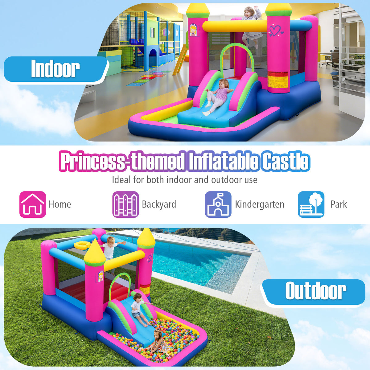 Château gonflable 4-en-1 pour enfants sur le thème des princesses, structure gonflable de saut