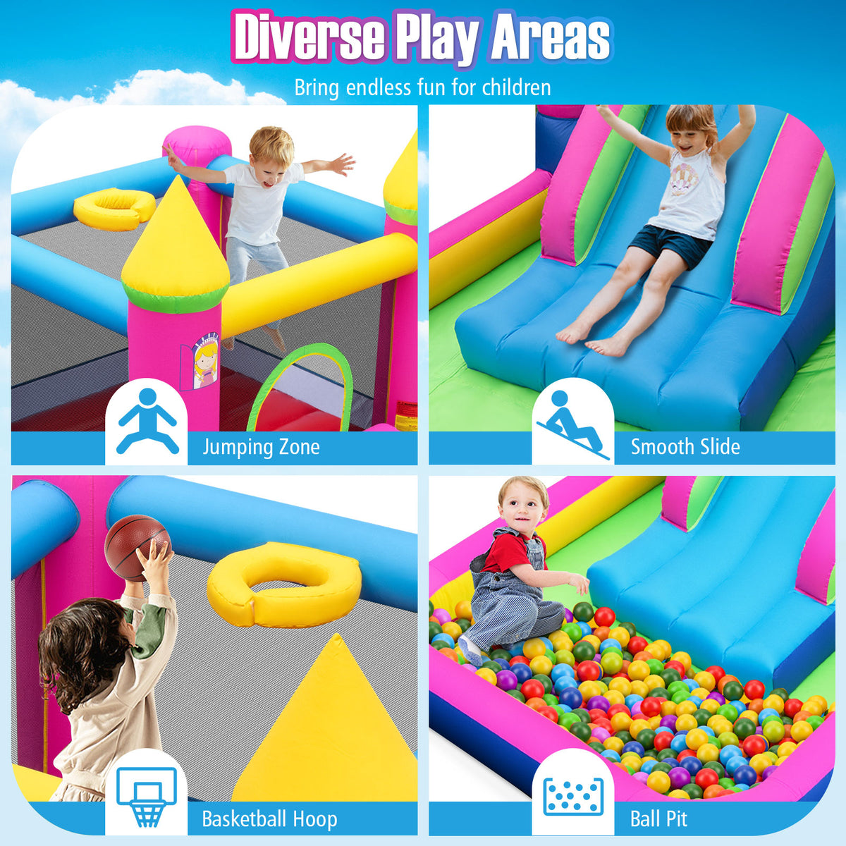 Château gonflable 4-en-1 pour enfants sur le thème des princesses, structure gonflable de saut
