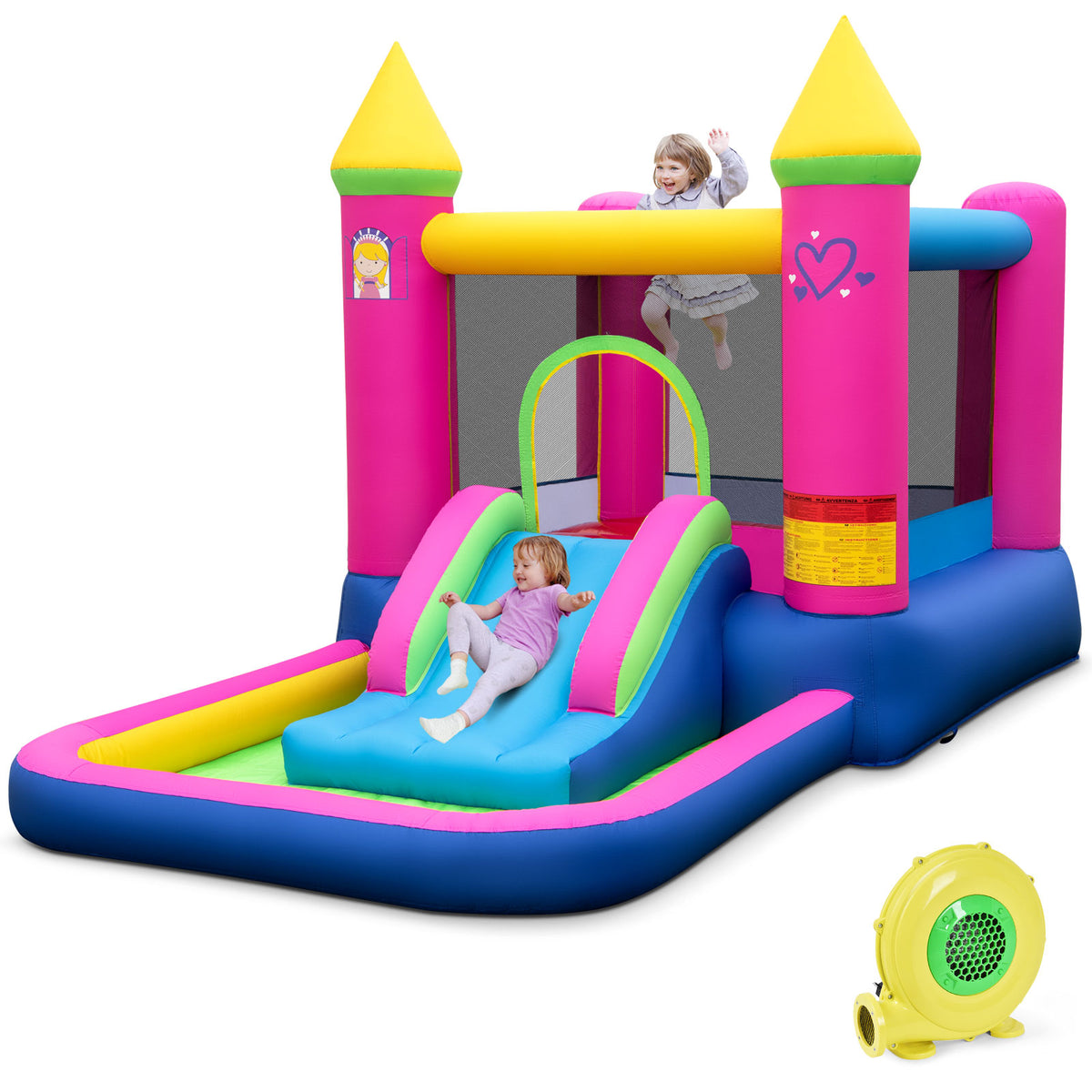 Château gonflable 4-en-1 pour enfants sur le thème des princesses, structure gonflable de saut, avec soufflerie de 480 W
