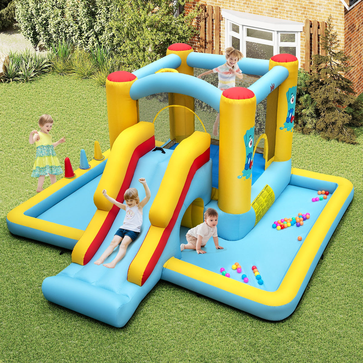 Château gonflable 7-en-1 avec toboggan, tunnel et soufflerie de 480 W