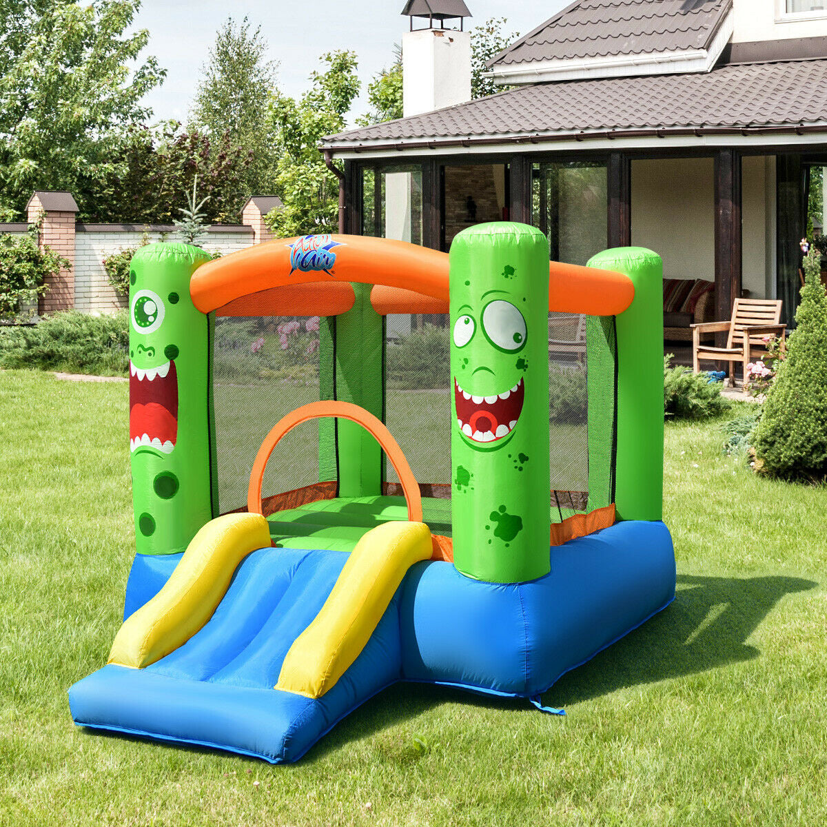 Inflatable Bounce House Castle with Slide and Basketball Hoop-Inflatable Bounce Houses-DECOROLALA