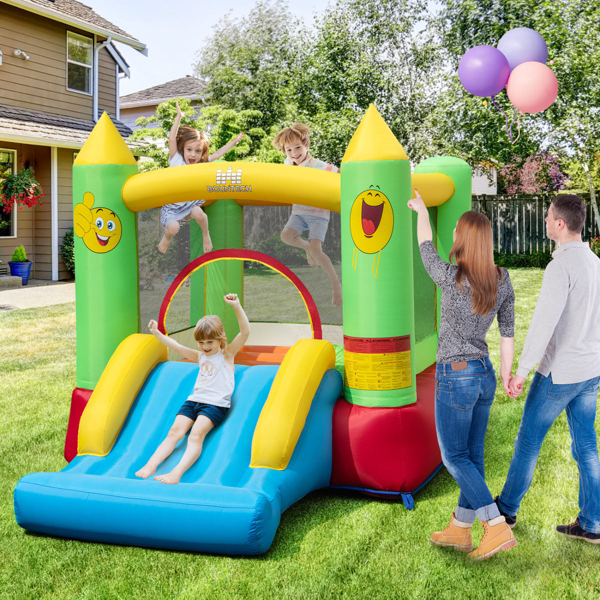 Inflatable Bounce House with Slide and 480W Blower - 117" x 80"