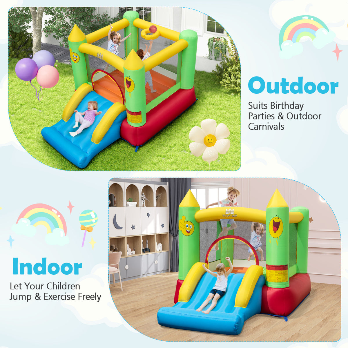 Inflatable Bounce House with Slide and 480W Blower - 117" x 80"