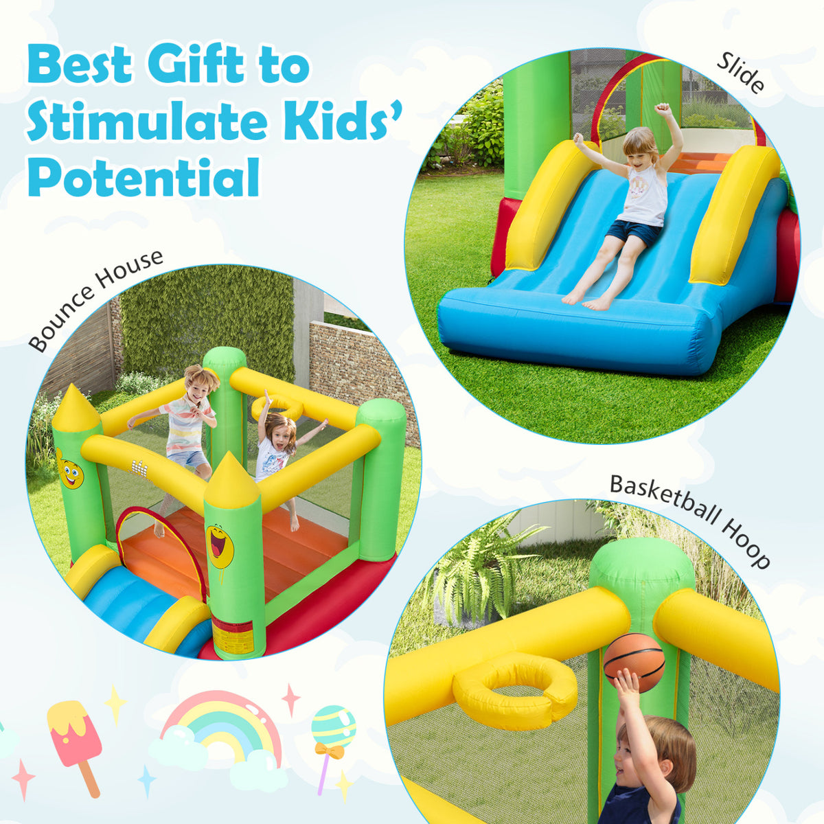 Inflatable Bounce House with Slide and 480W Blower - 117" x 80"