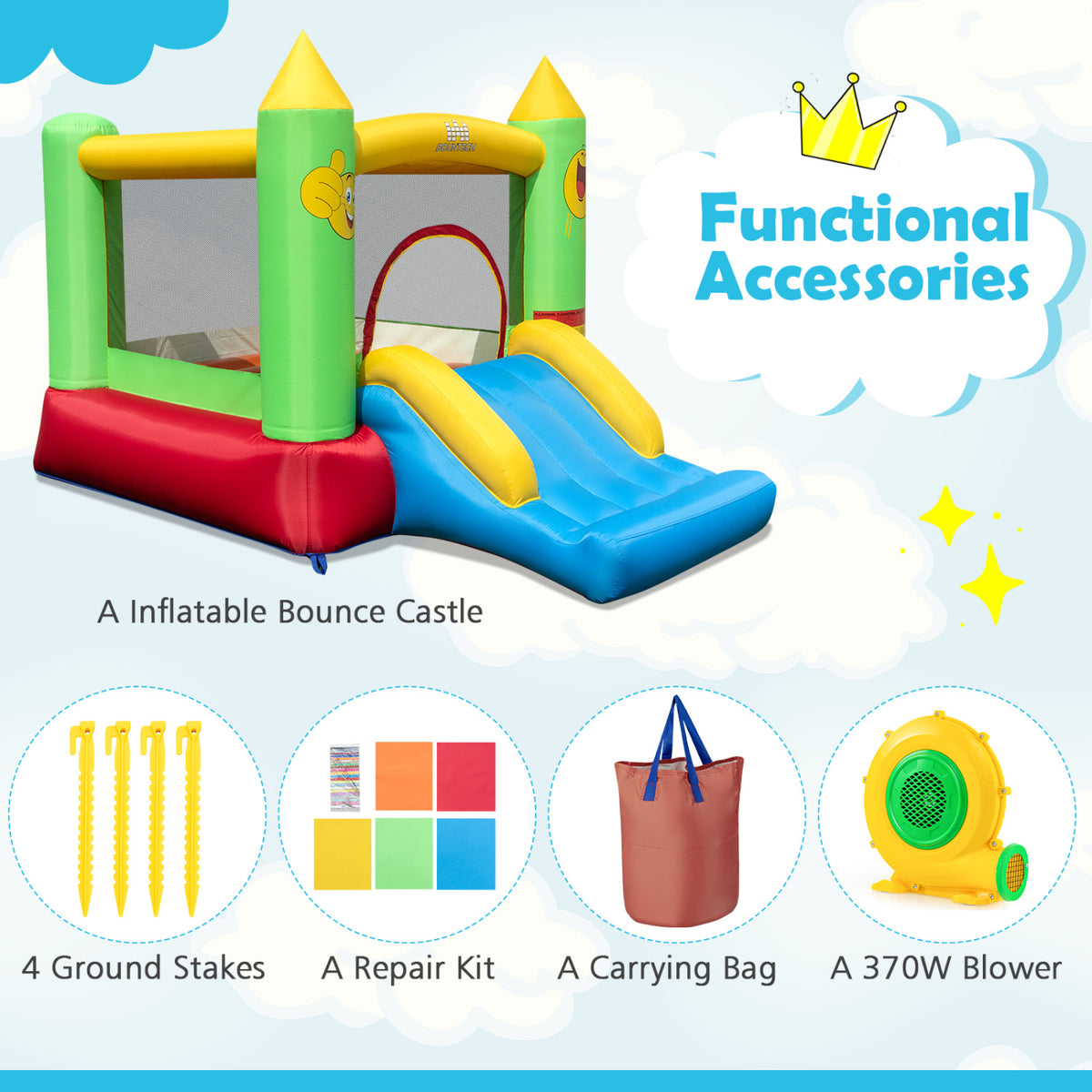 Inflatable Bounce House with Slide and 480W Blower - 117" x 80"