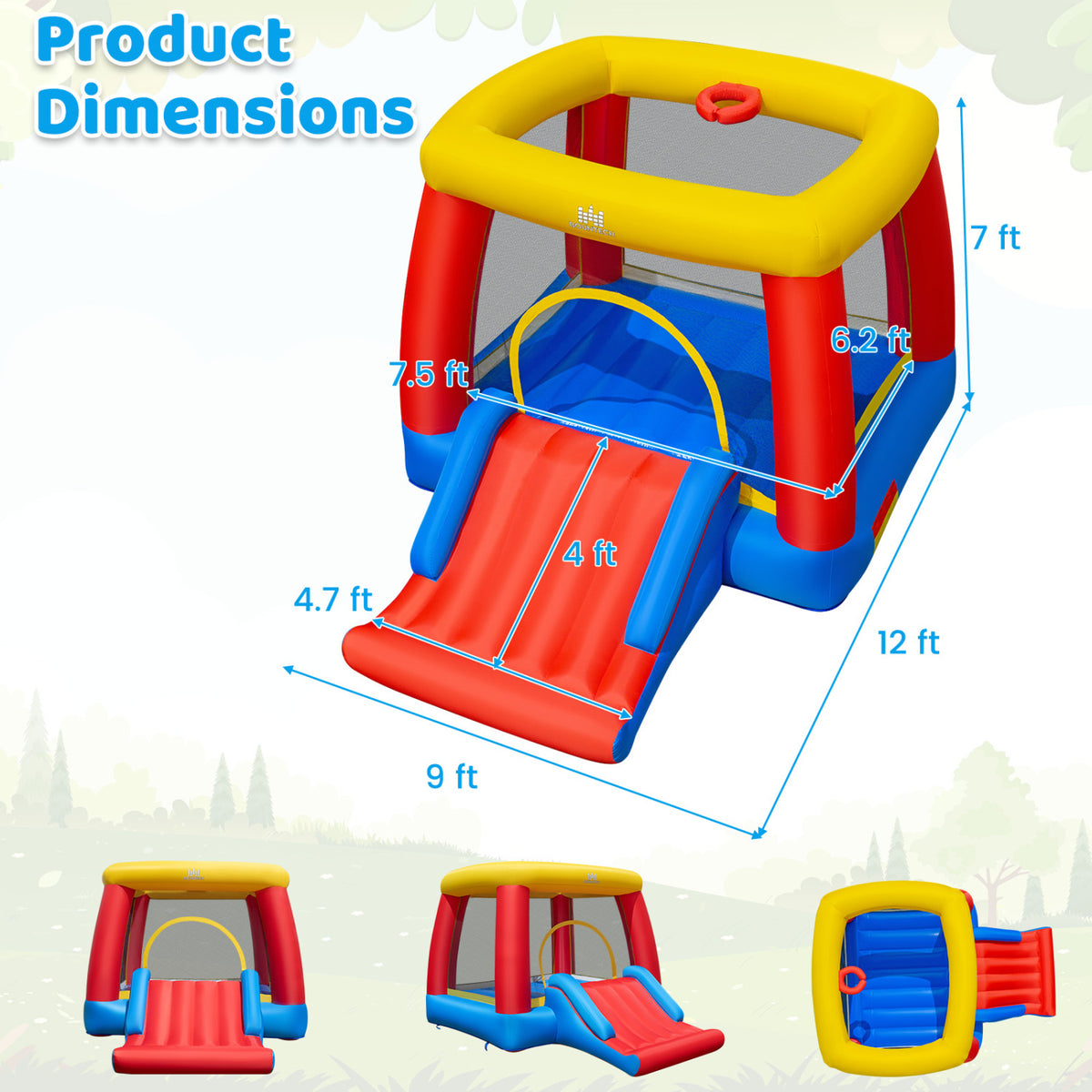 3-in-1 Inflatable Bounce House with 480W Blower - 9x12x7 ft