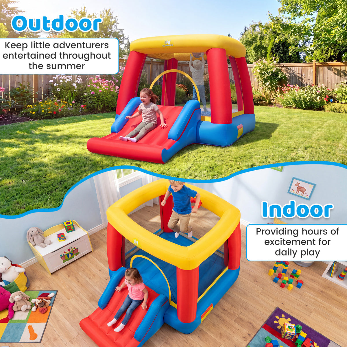 3-in-1 Inflatable Bounce House with 480W Blower - 9x12x7 ft